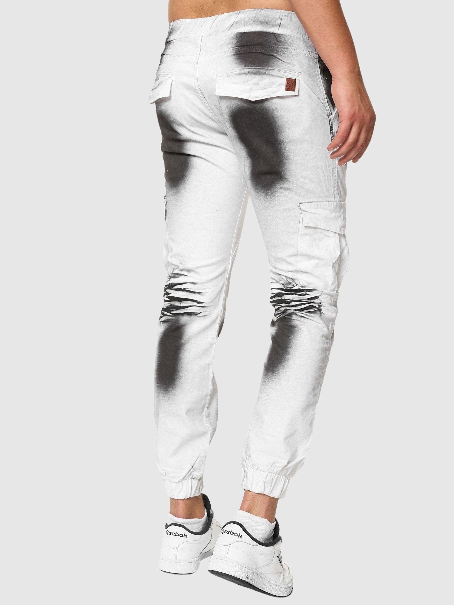 Slim Herren Utility 1-tlg) Kayna Casual Hose John Herrenhose Bequeme Cargohose Männer Business Fit Chino (Chino Freizeit Streetwear, Dirty White Stoff Jeans Jeans Cargo