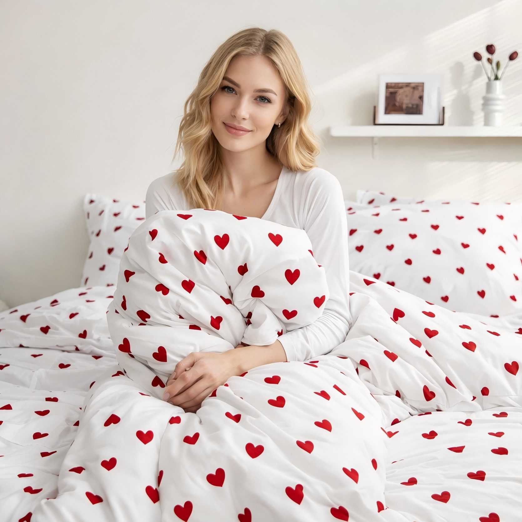 KEAYOO Bettwäsche Rot Herzen, 2 teilig, 100% Baumwolle Weiß Bettwäsche