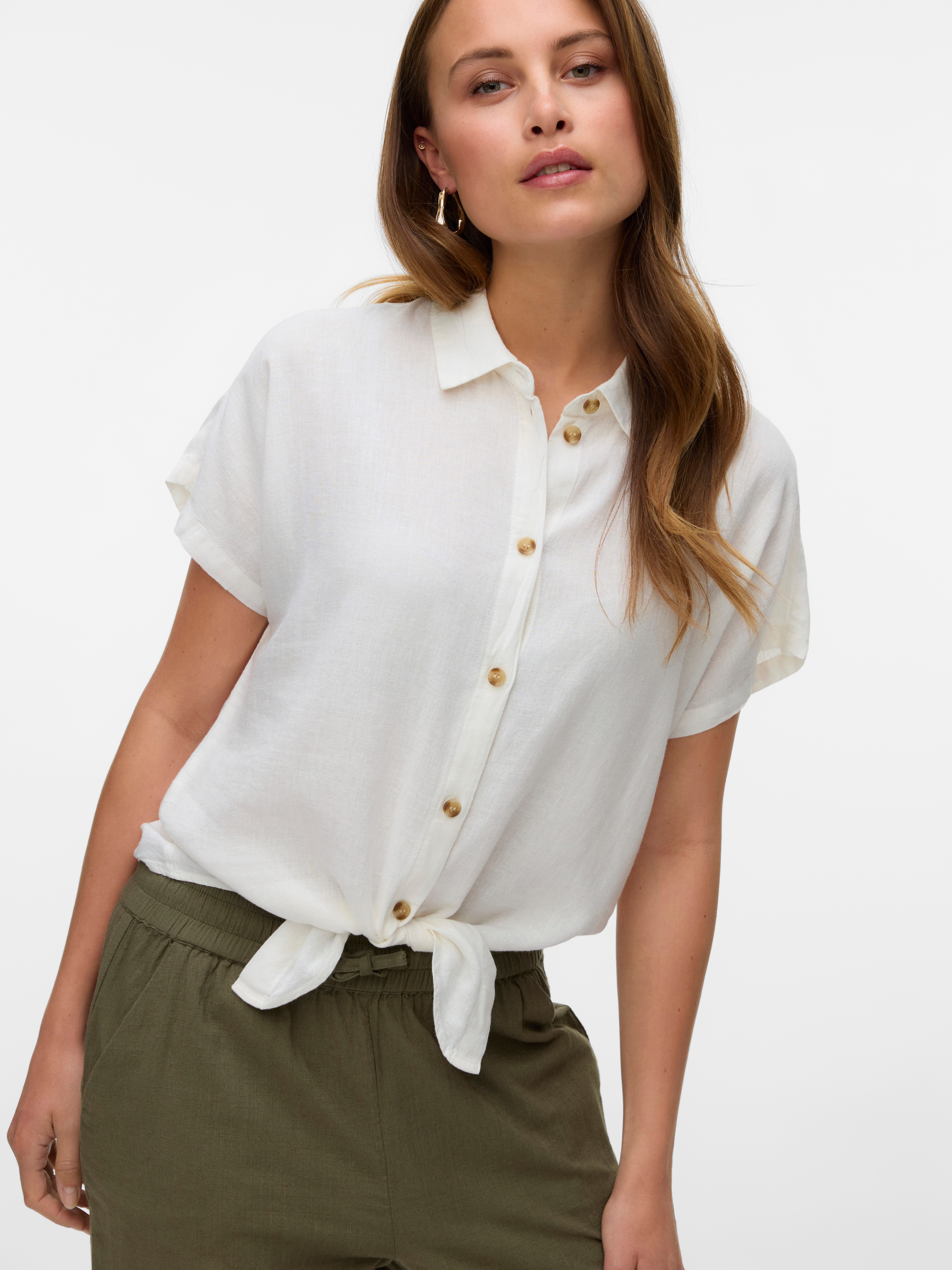 Vero Moda Kurzarmbluse VMTHEA SS TIE SHIRT WVN NOOS Viskosemischung, loose fit