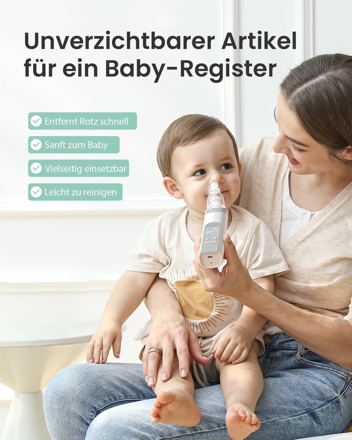 TUWENA Nasensauger Nasensauger Baby Elektrisch Staubsauger Wiederaufladbar, Musik & Licht, Mit 3 SaugstäRken 3 GrößEn Silikon Tipps