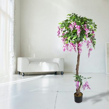 Kunstbaum Blauregen Wisteria Glyzinie Künstliche Pflanze mit Echtholz 160 cm, Decovego