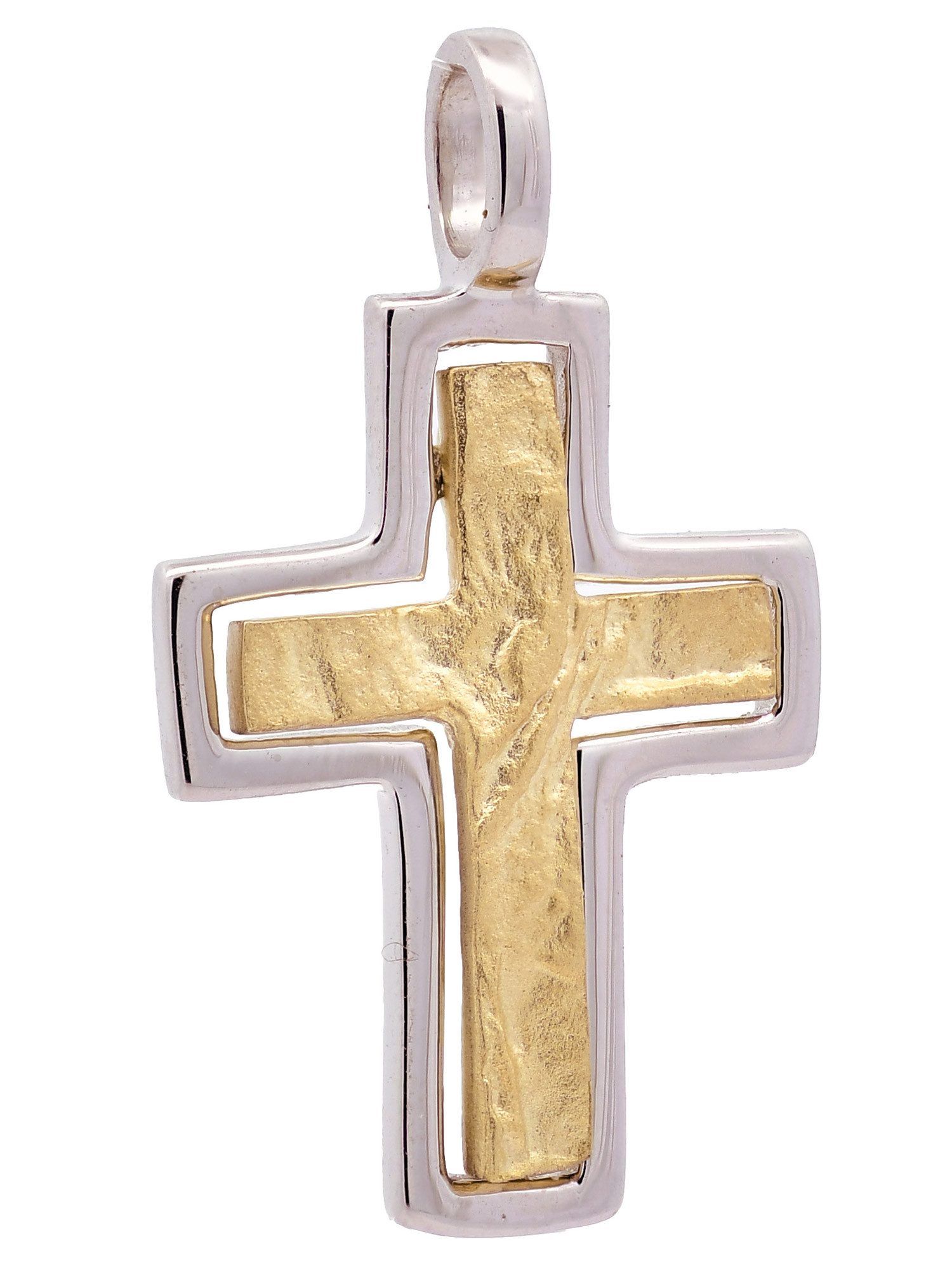 HOPLO Kreuzanhänger Anhänger Kreuz 333/GW Karat Gold mit vergoldeter Silberkette 36 cm, Made in Germany
