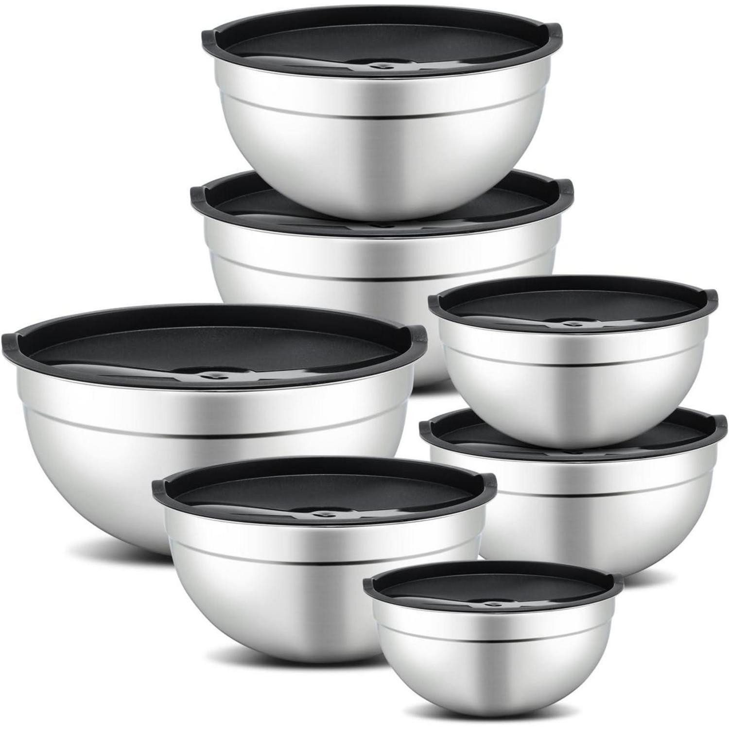 LuxusKollektion Наборы для салата Rührschüssel 7teiliges Set Крышки Edelstahl Salatschüssel Schwarz 7pcs