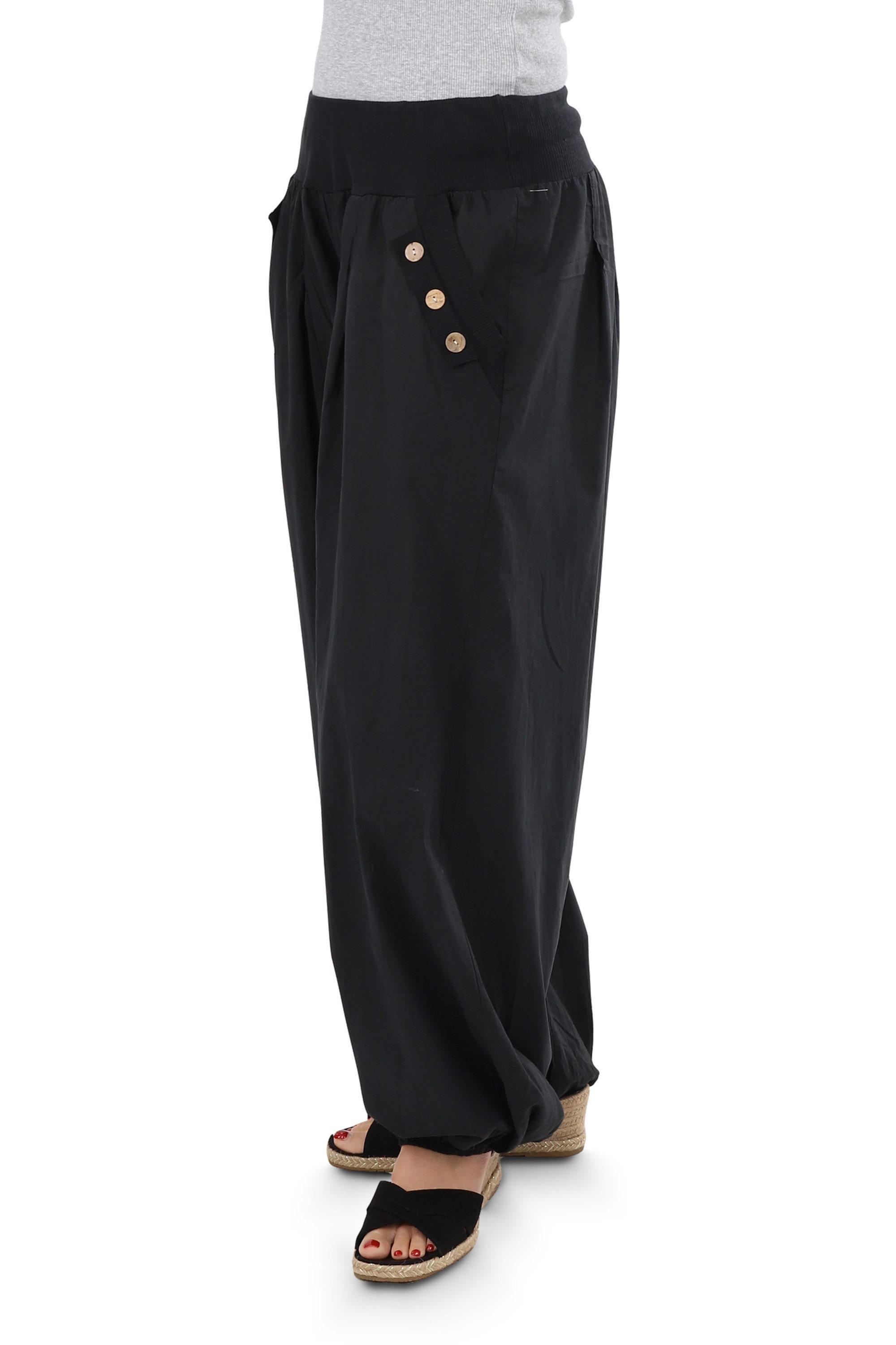 malito more than fashion Haremshose malito Damen Pumphose mit Holzzierknöpfen 23245H Pumphose Sommerhose locker und luftig Einheitsgröße
