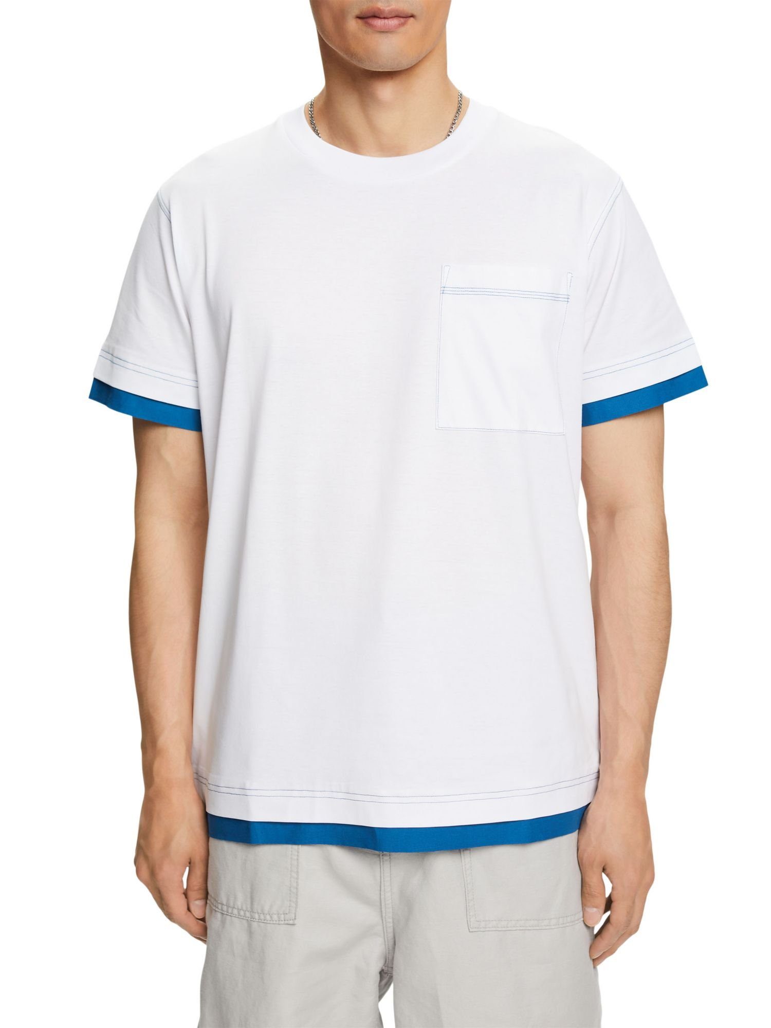 Rundhals-T-Shirt WHITE Baumwolle Esprit T-Shirt % im (1-tlg) Collection Lagenlook, 100