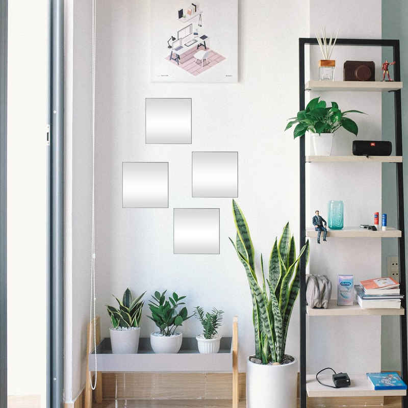 DRULINE Wandspiegel 4er-Set Klebespiegel Spiegelfliesen Badezimmerspie
