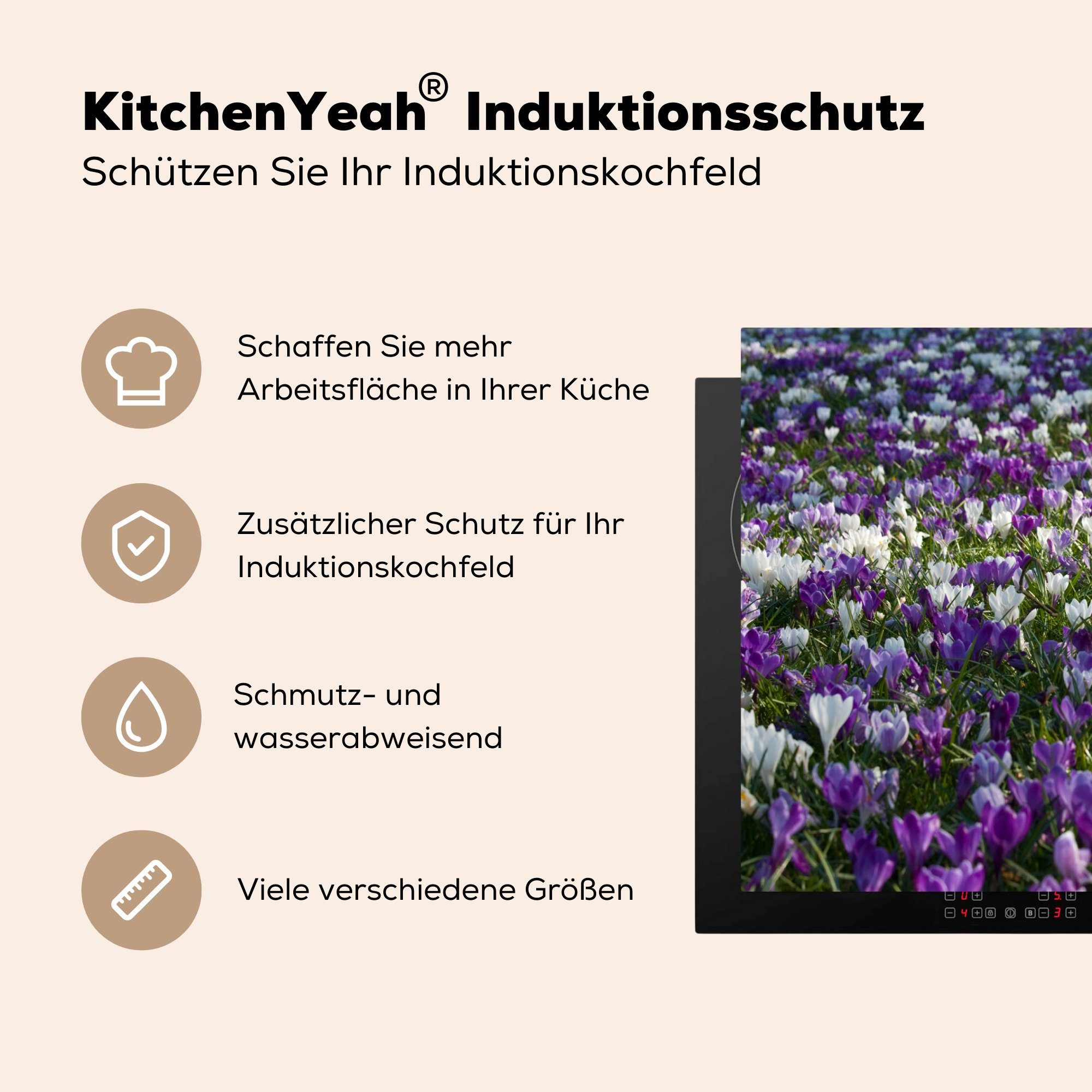 Kaninchen Blumenfeld 81x52 für küche, Lila, - Schutz (1 Induktionskochfeld Ceranfeldabdeckung MuchoWow - Vinyl, tlg), Herdblende-/Abdeckplatte cm, die