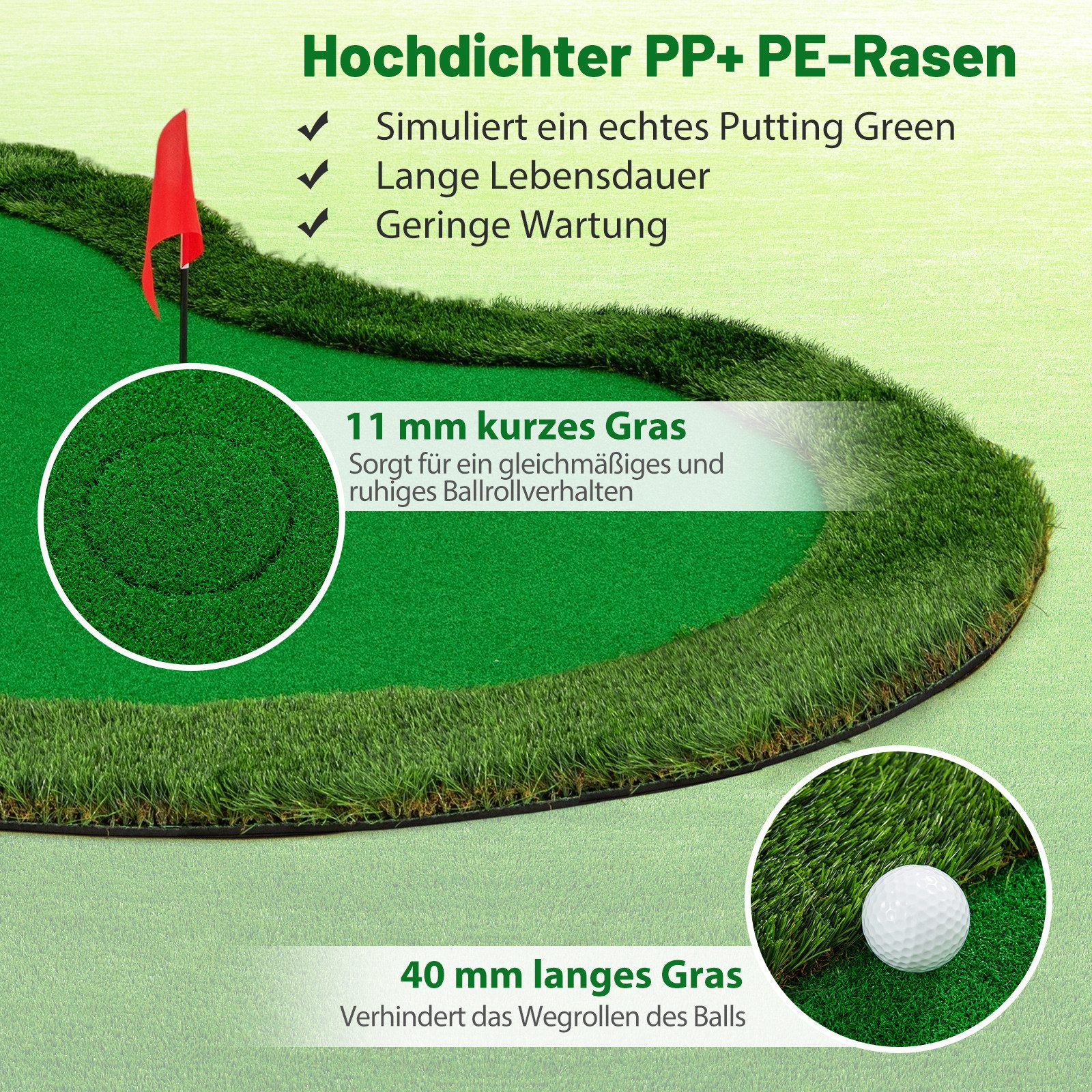 COSTWAY Puttingmatte (1-St), Professionelle Golf-Übungsmatte, 300 x 150cm