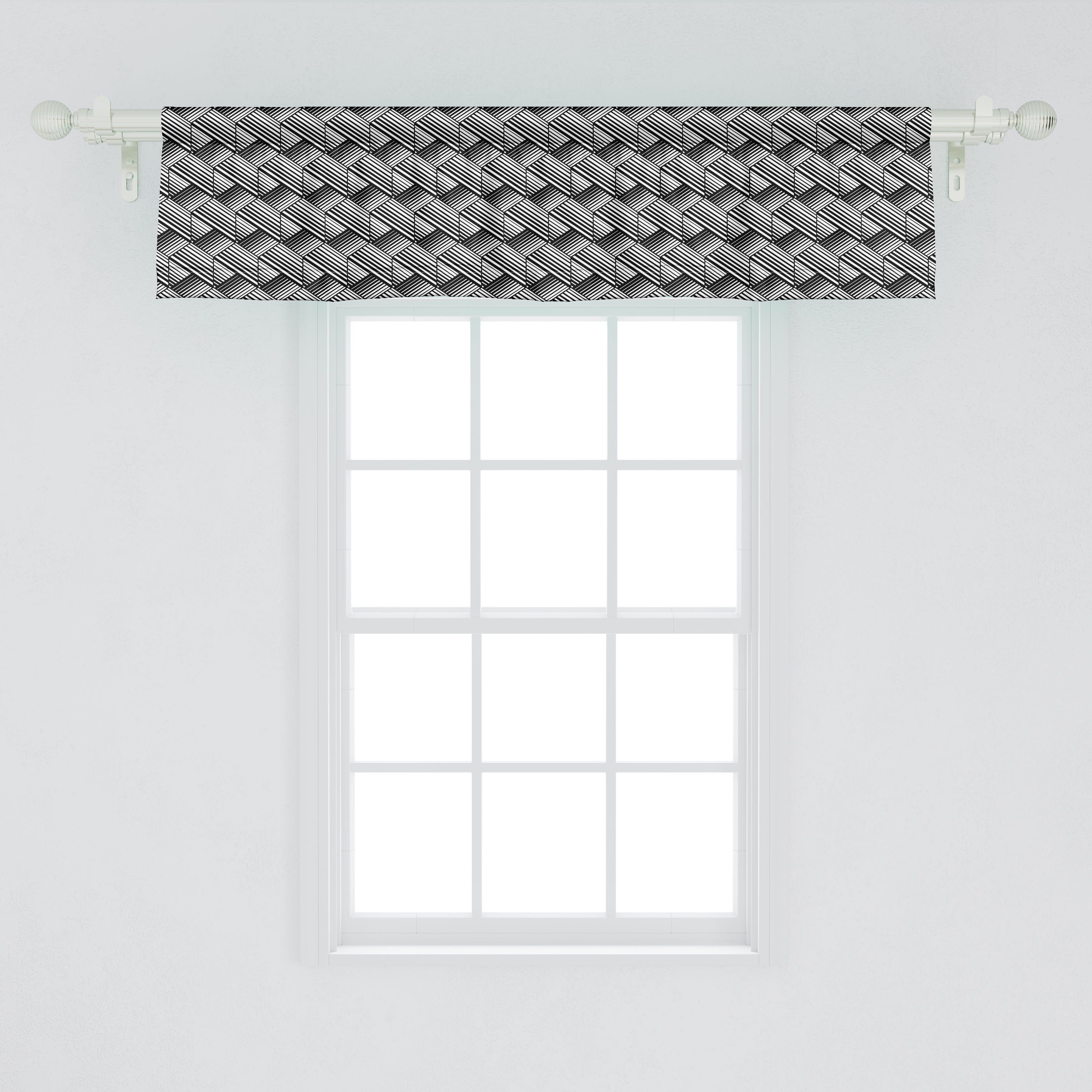 Scheibengardine Vorhang Volant für Dekor Abakuhaus, Abstrakt Schlafzimmer Stangentasche, Hexagons Küche Moderne Microfaser, gestreifte mit
