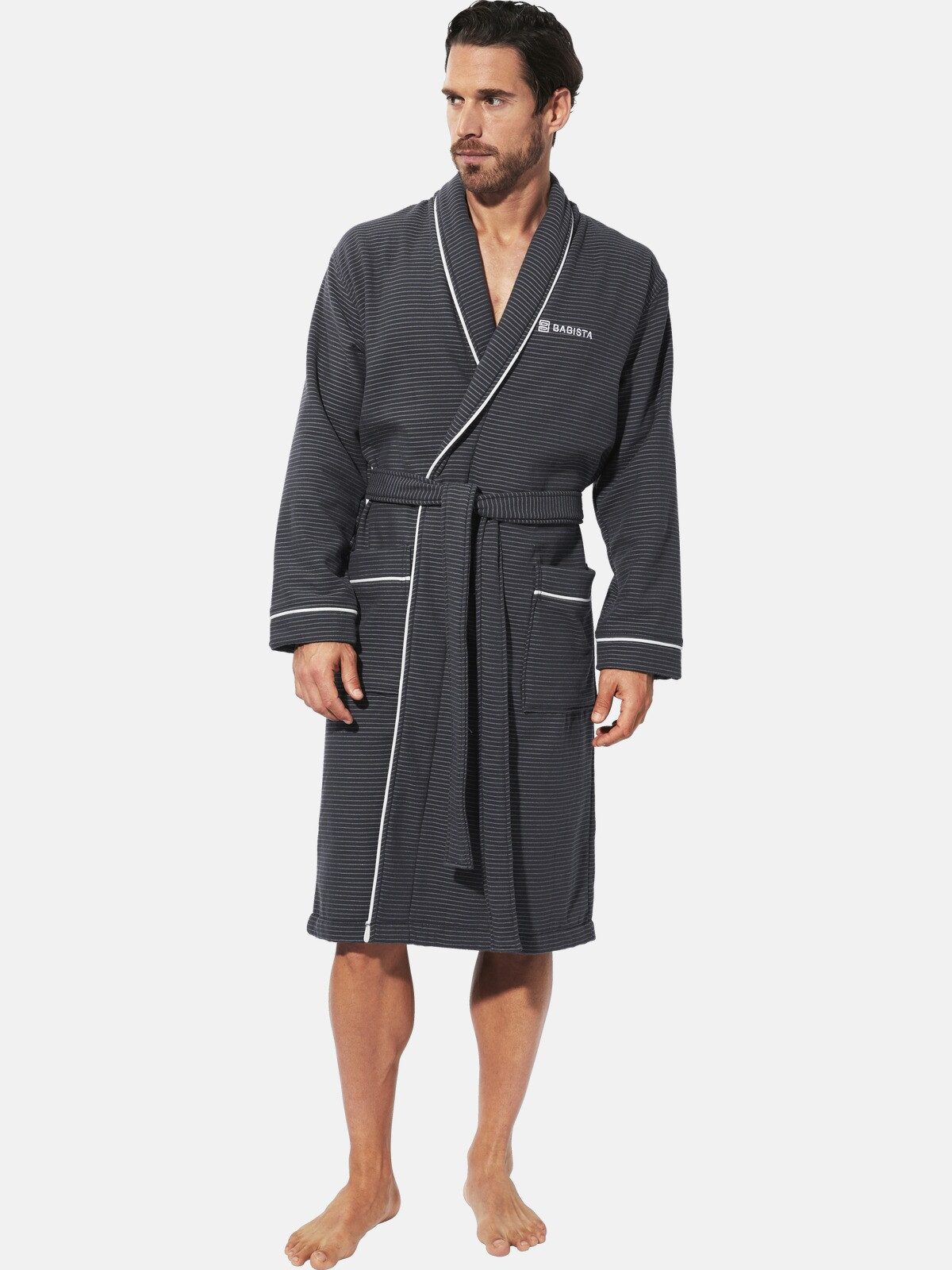 Babista Bademantel CARAVON, Langform, Baumwoll-Mix, -, mit feinem Streifenm günstig online kaufen