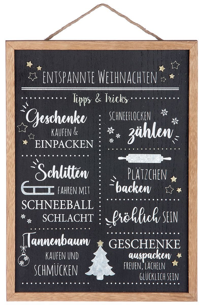 GILDE Bild mit Rahmen "Entspannte Weihnachten" schwarz, 38cm groß, Tafelbild, Weihnachten (1 St), Weihnachtsdeko, Lettering Style, Gemütlich