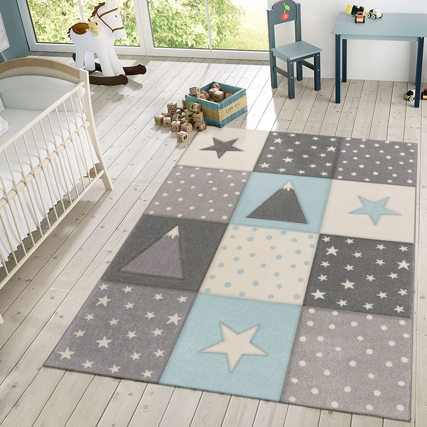 Kinderteppich Kinder Teppich Spielteppich Karos Punkte Sterne, TT Home,  rund, Höhe: 17 mm