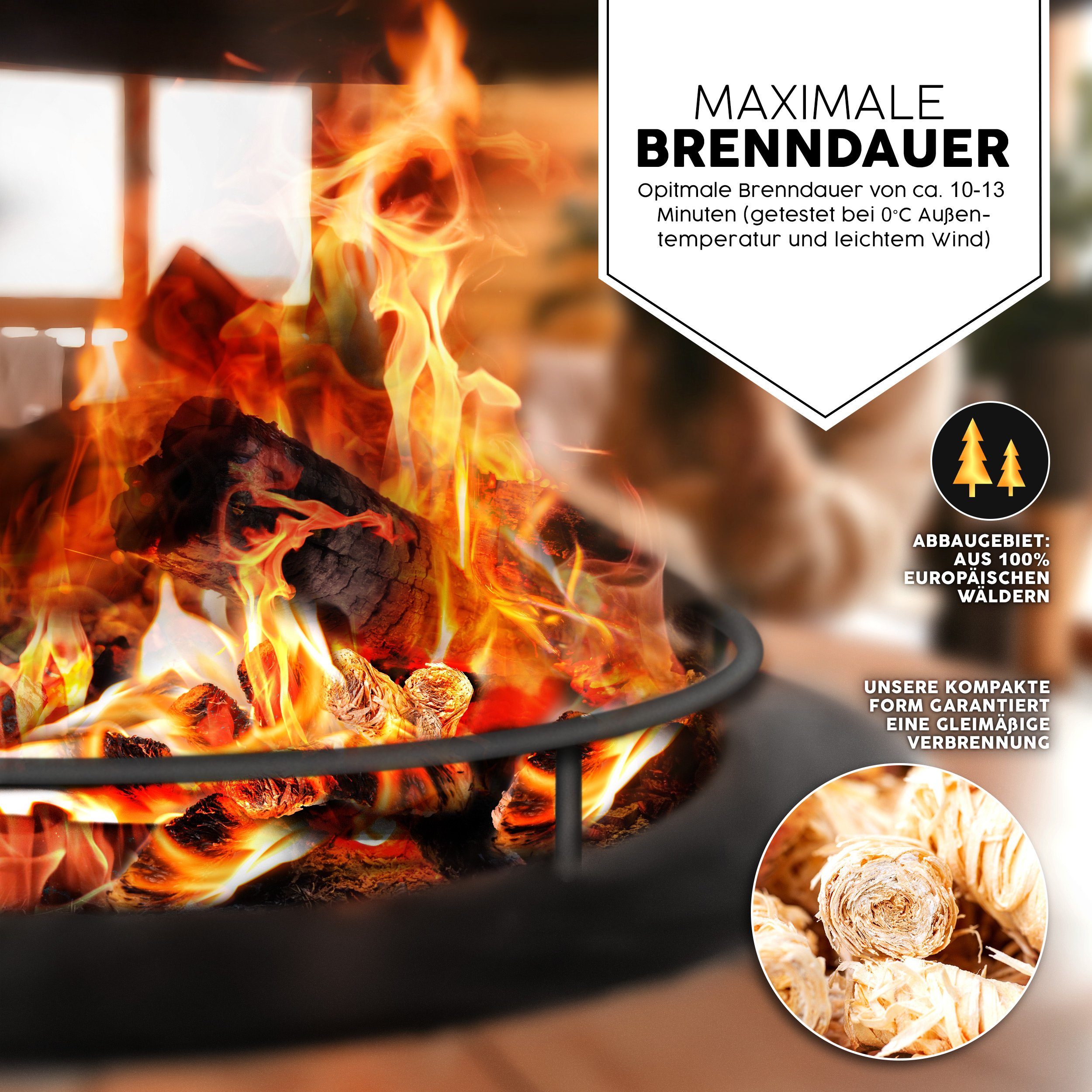 grillas Anzündkamin grillas® BIO Anzünder Kaminanzünder Holzwolle Grillanzünder Holz Feuer (480-tlg), Rückstände