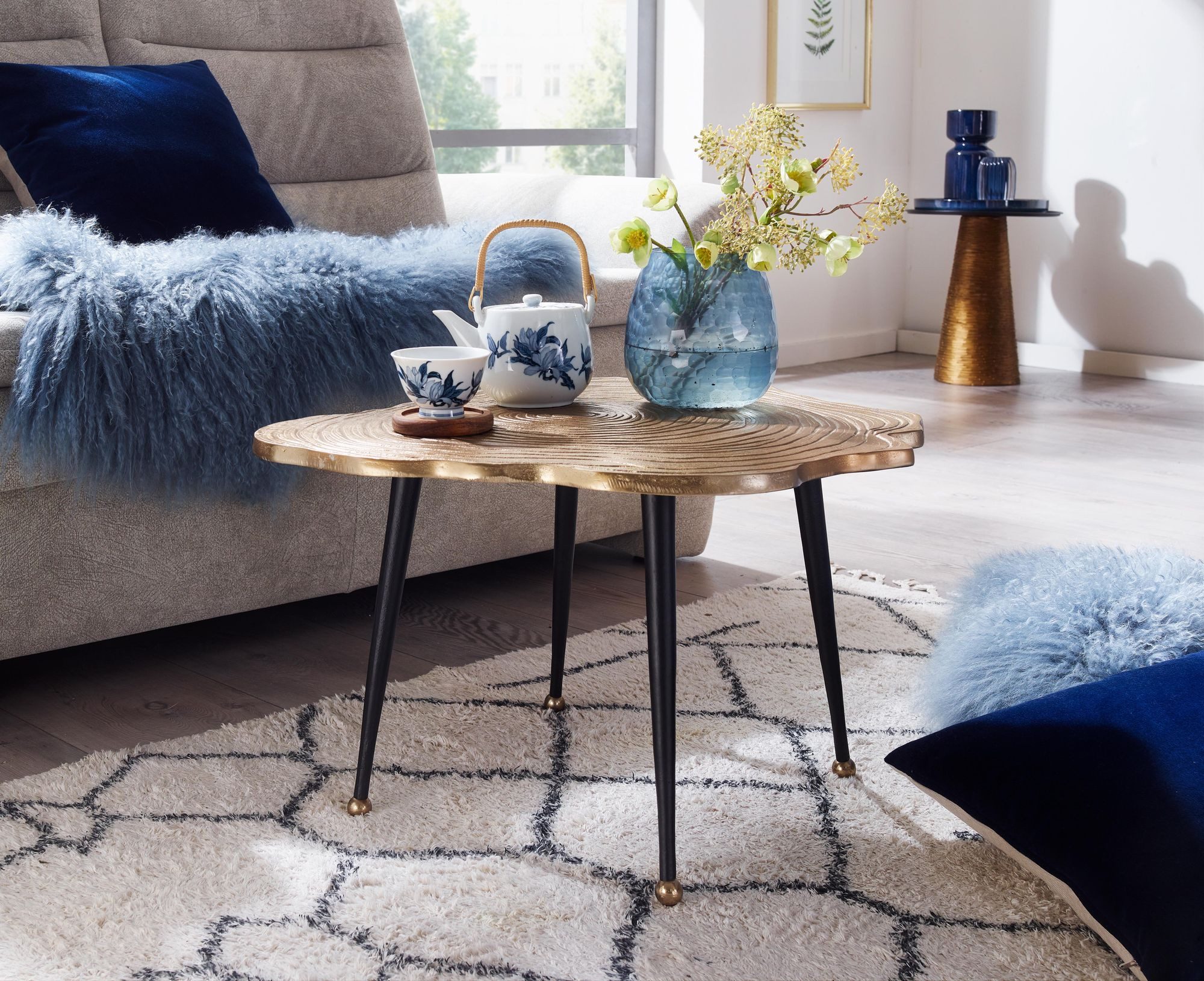 FINEBUY Couchtisch FB82258 Sofatisch Baumscheibe Metall 64x64x37 Tisch Wohn günstig online kaufen