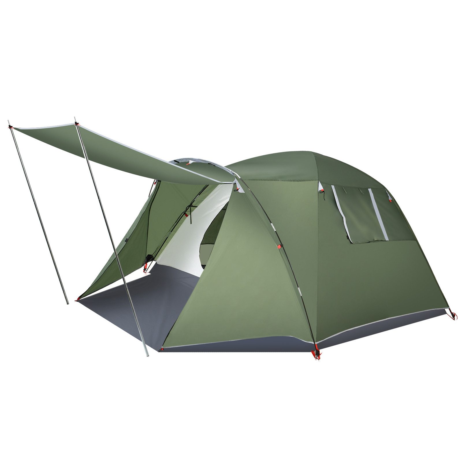 COSTWAY Wurfzelt Campingzelt, Personen: 4, mit Vordach & Doppelschicht, 250x410x145cm