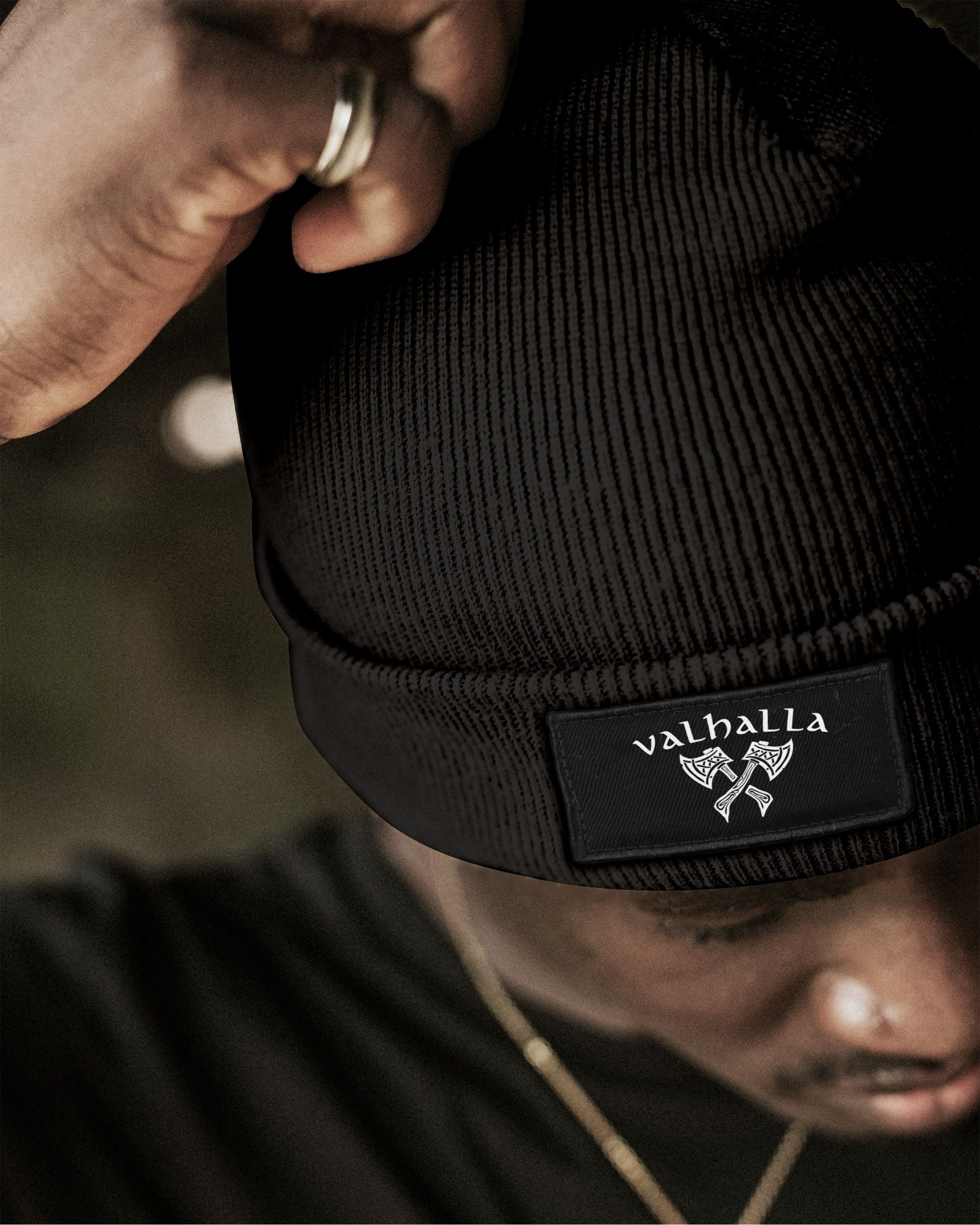 Neverless Strickmütze Herren Beanie Wintermütze Patch Valhalla Viking Axt N günstig online kaufen