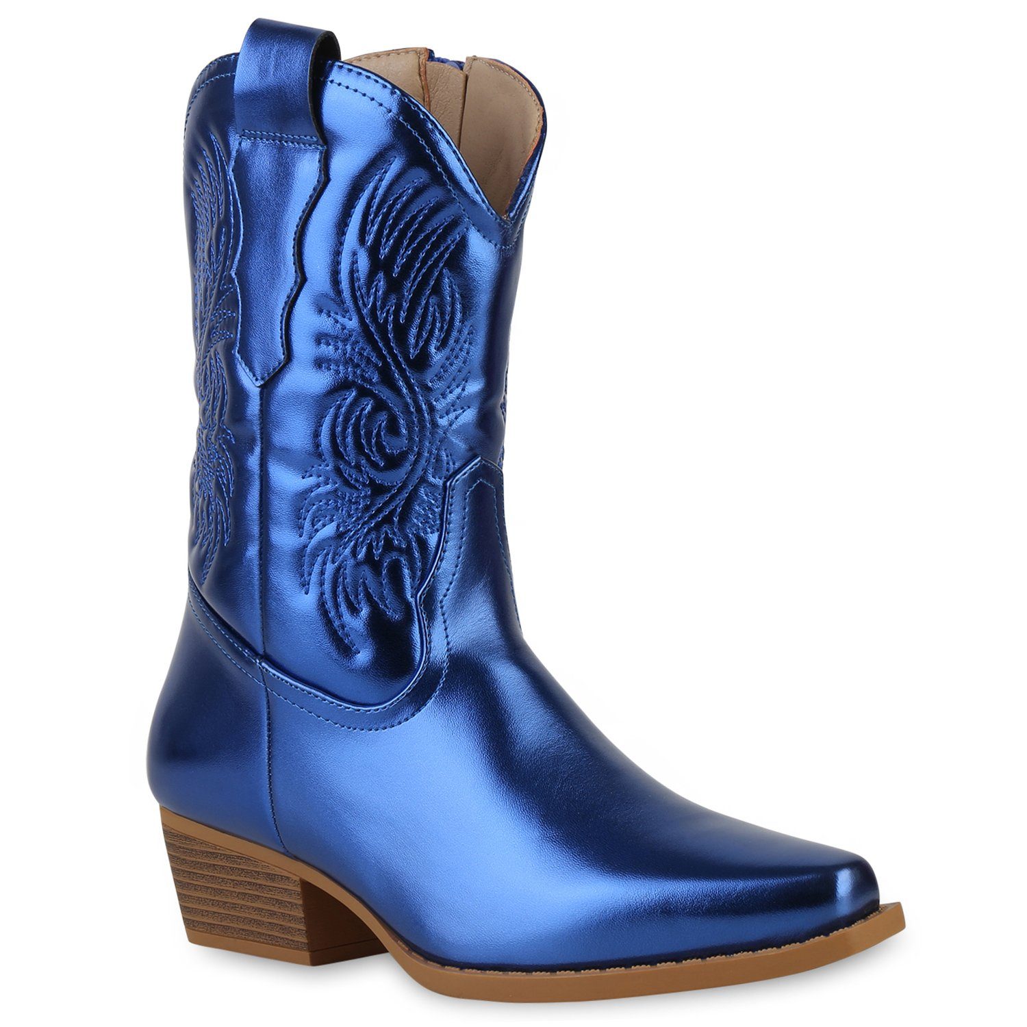 VAN HILL 840254 Cowboy Boots Schuhe Blau Metallic