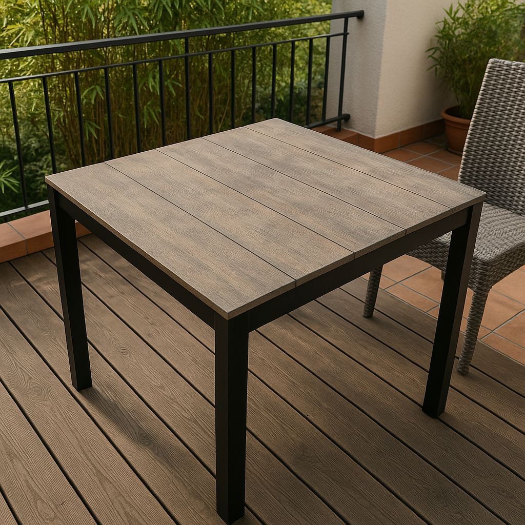 Westfield Gartentisch Alu-Wood Esstisch 90x90 cm (Aluminium, 1 Tisch), kratzfest / pflegeleicht / langlebig / Holzoptik