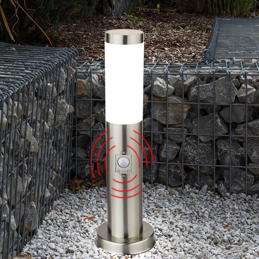 Außenleuchte IP44 Bewegungsmelder Globo Sockelleuchten, inklusive, Außenbeleuchtung Edelstahl Globo Leuchtmittel nicht