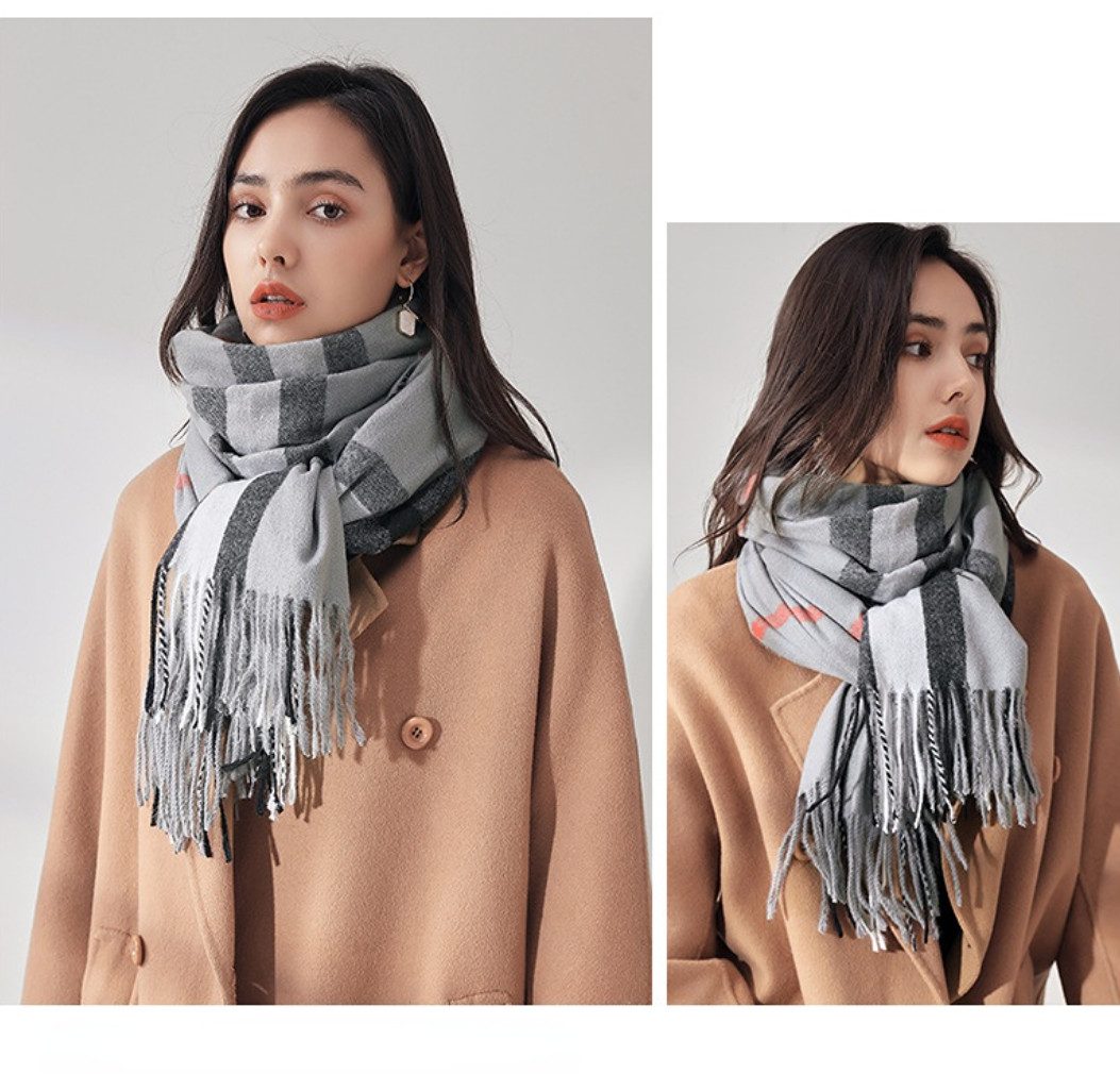 Blusmart Schal Karierter Schal für Damen, (Warmer Schal aus Kaschmirimitat, Zarte, weiche und elastische Haptik), Weiches und dehnbares Tragegefühl, einfach zusammenzustellen