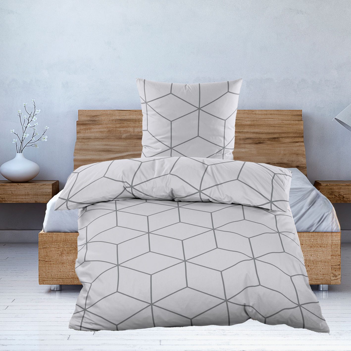 Casa Colori Bettwäsche Biber 135x200cm, 100% Baumwolle, Biber, 2 teilig, Silbergrau Geometrisches Muster