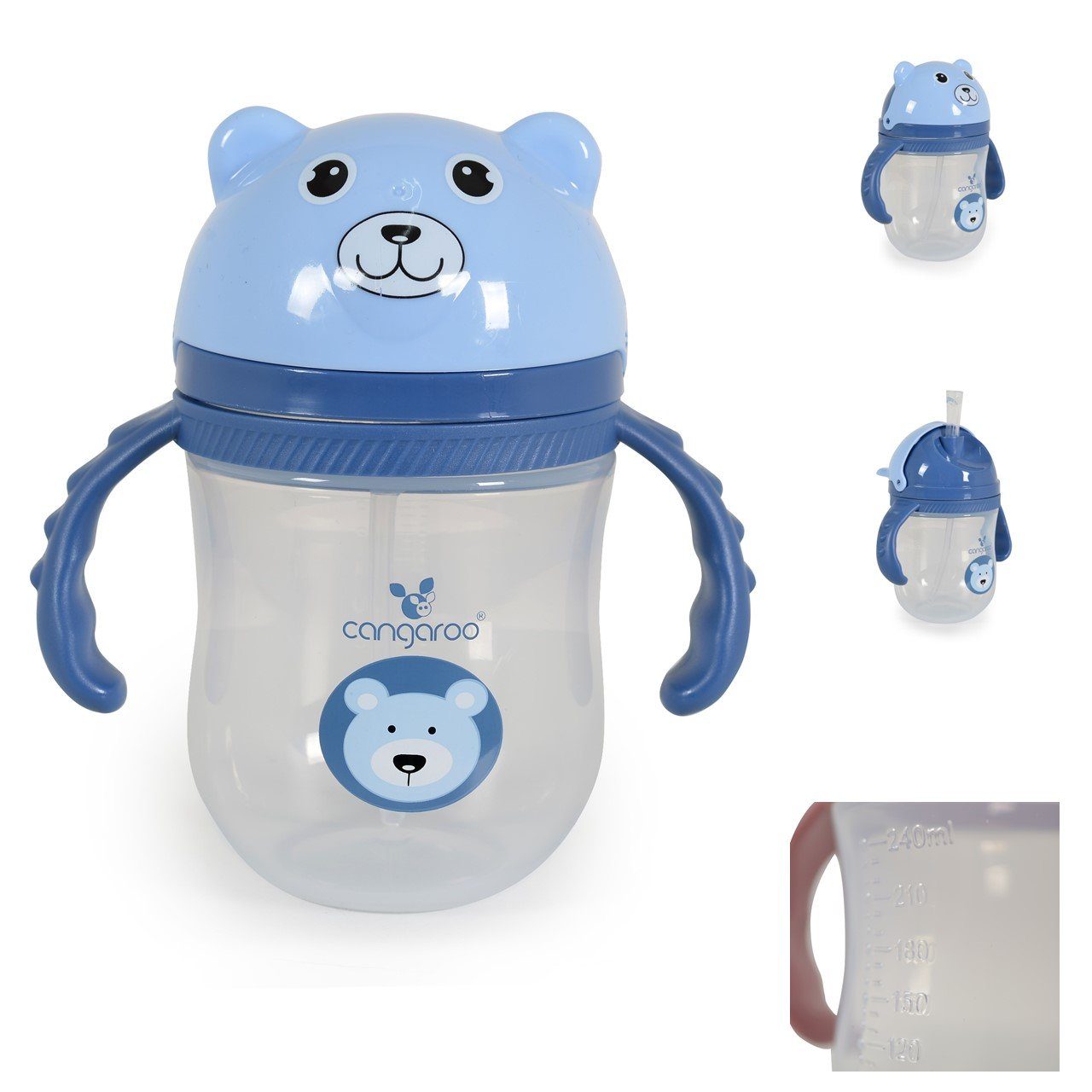 Berry, ml Baby-Trinklernbecher Schutzdeckel Cangaroo 240 Trinkflasche Trinkhalm Griff blau bequemer