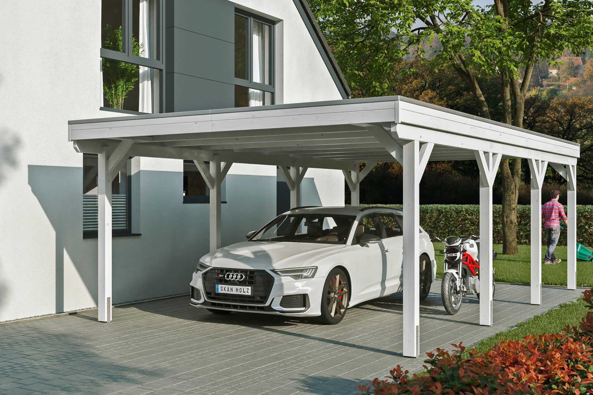 BxT: mit cm Einfahrtshöhe, cm, Skanholz Aluminiumdach Grunewald, 395 427x796 Einzelcarport