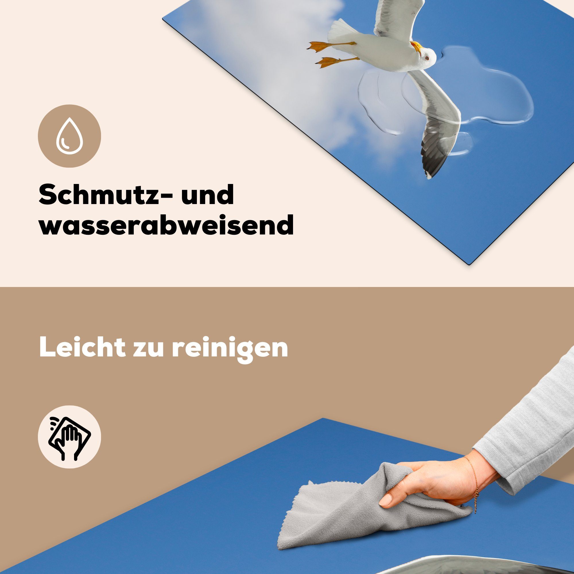 MuchoWow Herdblende-/Abdeckplatte Möwe küche, Vinyl, Vogel die - Schutz Himmel, (1 für 81x52 cm, - tlg), Ceranfeldabdeckung Induktionskochfeld