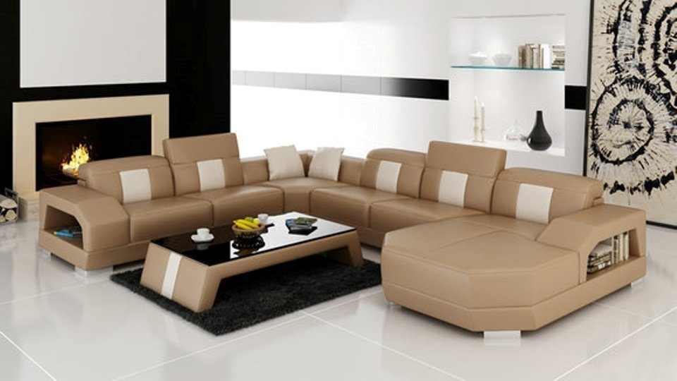 JVmoebel Ecksofa, Leder Sofa Couch Modern Design U-Form Eck Couch Wohnlandschaft