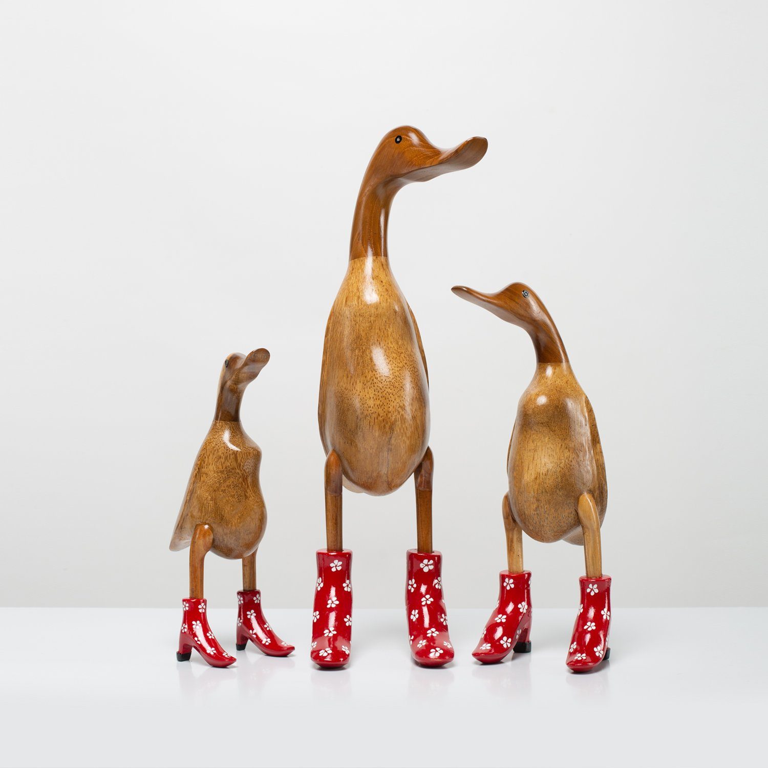 Holz Rot "Ente (S+M+L) Deko-Figur aus Dekofigur mit Set Handgefertigte DomDeco Absatz" geblümt