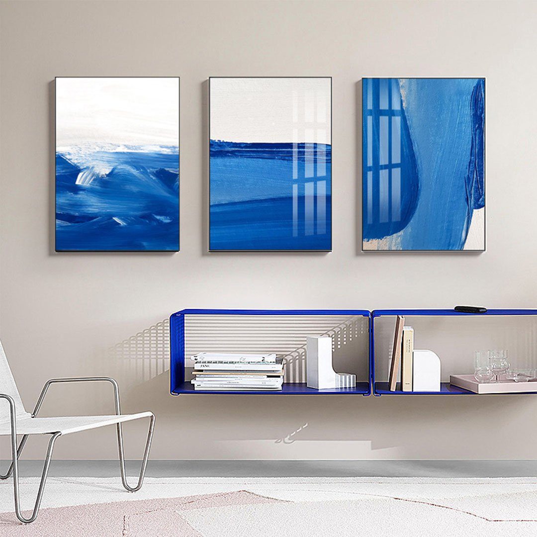 L.Ru UG Kunstdruck Moderner abstrakter blauer geometrischer Hintergrund-Wandgemäldekern, (3 St), Meer Triptychon Wohnzimmer Dekoration Malerei Kern