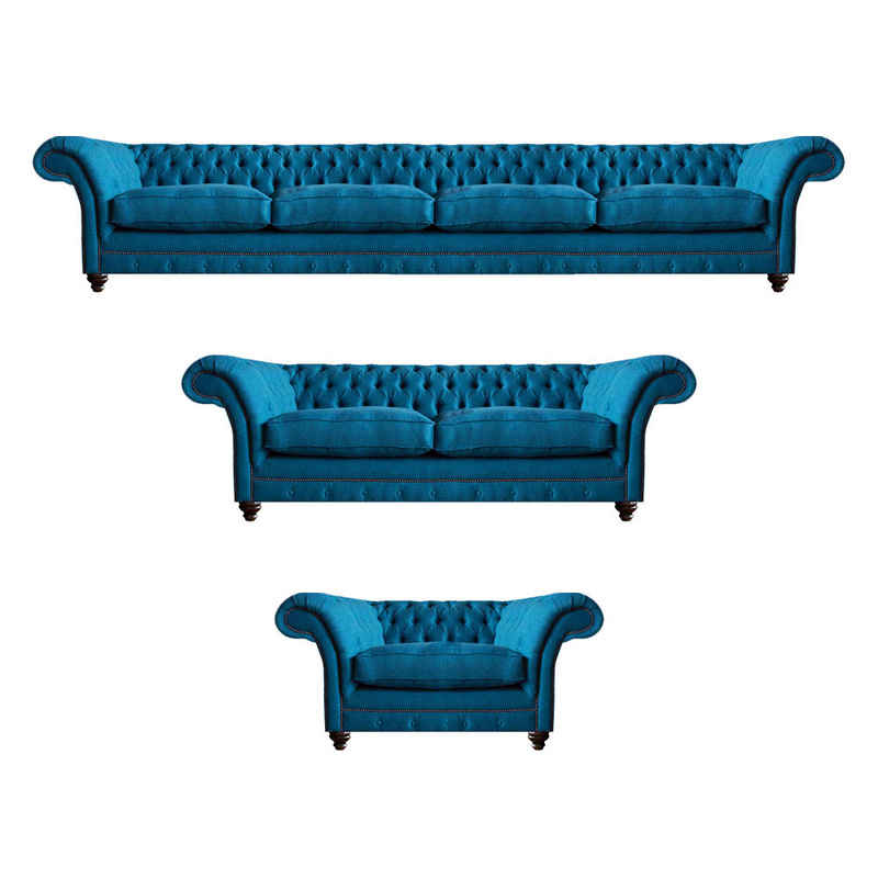 JVmoebel Chesterfield-Sofa Lux Komplett 3tlg Chesterfield Textil Sofas Polstermöbel Einrichtung, 4-Sitzer Sofa/ 2-Sitzer Sofa/Sessel 3 Teile, Made in Europa