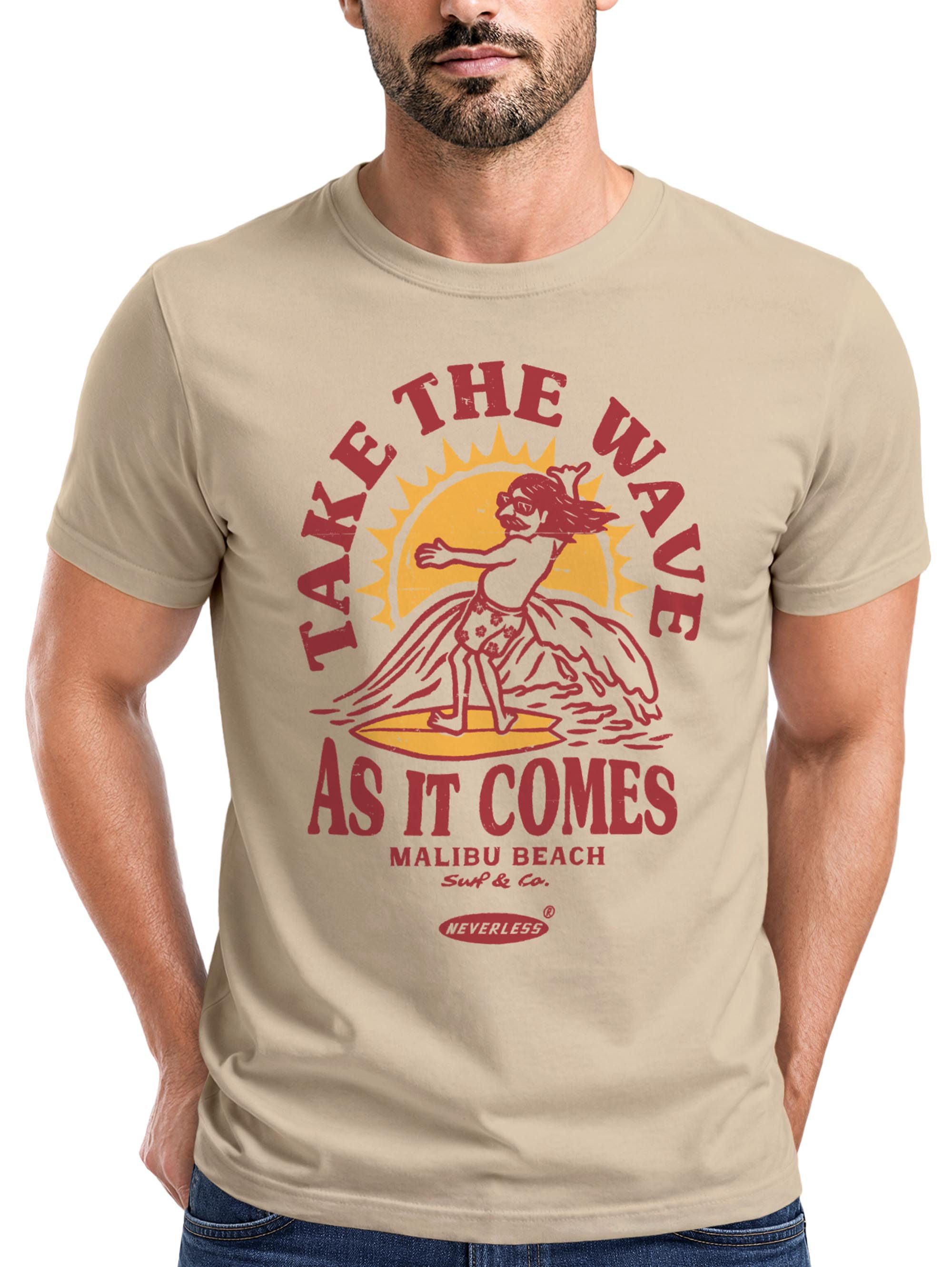 Print-Shirt Herren T-Shirt Surfer Spruch Take the Wave Welle Surfing Fashion