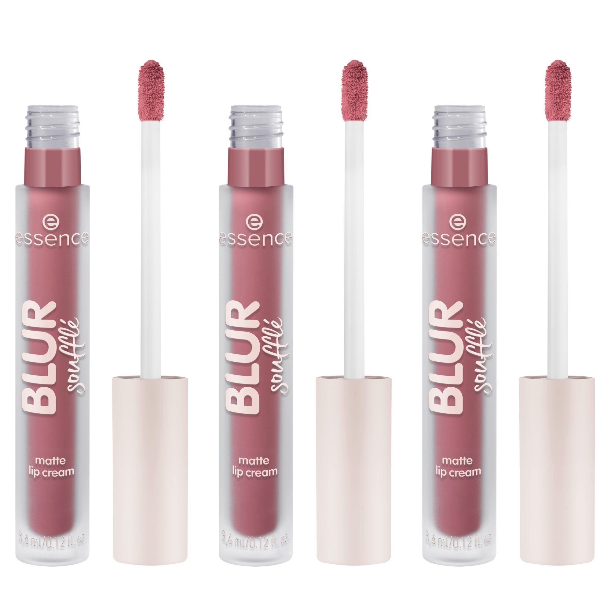 Essence Lippenstift BLUR SOUFFLÉ MATTE LIP CREAM, 3-tlg., Semi-matte Textur mit Soft-Focus für perfekte Blurred Lips