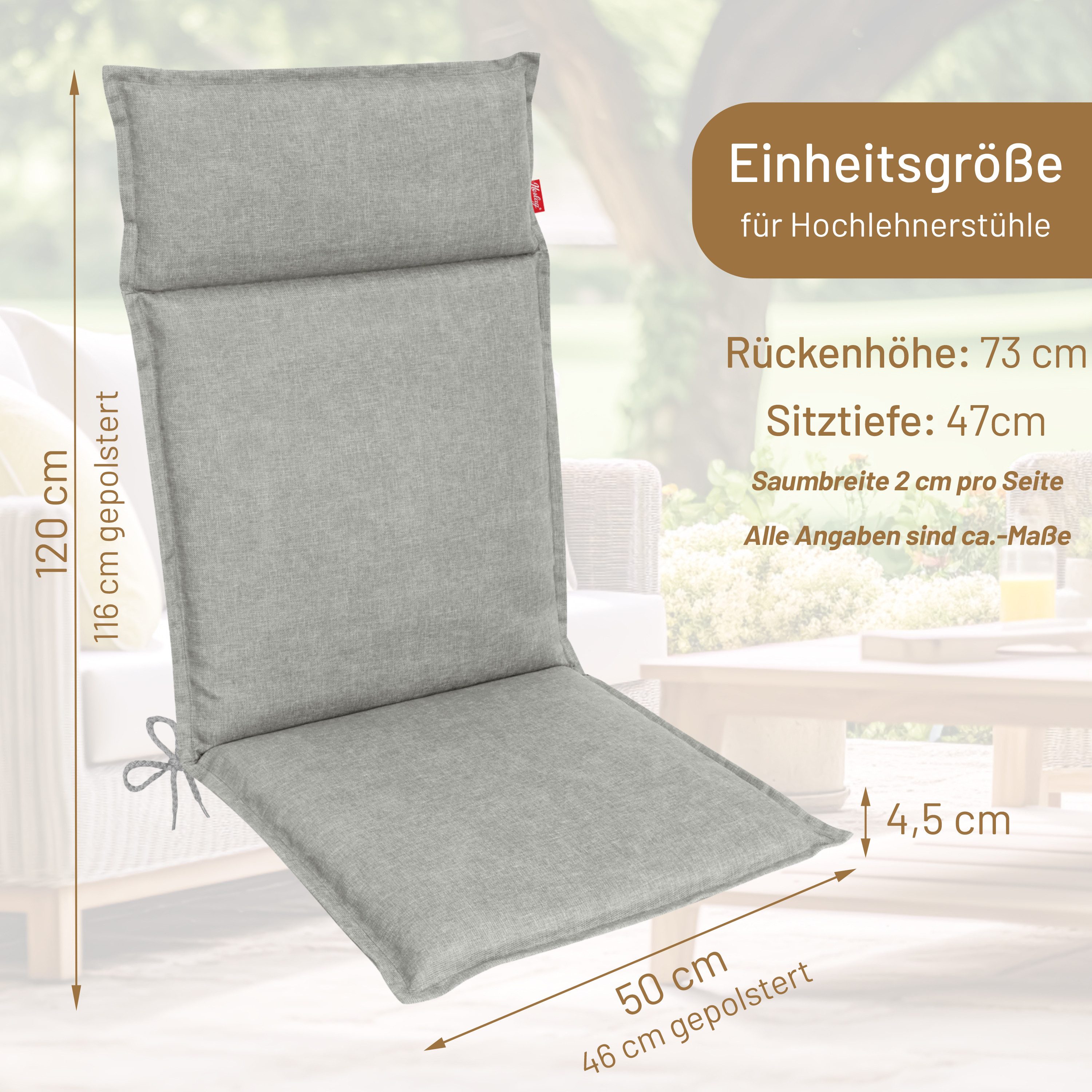 Herlag Hochlehnerauflage Bea Gartenstuhlauflage Wasserabweisend 120x50x4,5cm, (1 St), Polsterauflage für Klappstühle mit UV- & Fleckschutz – Bild 3 von 5
