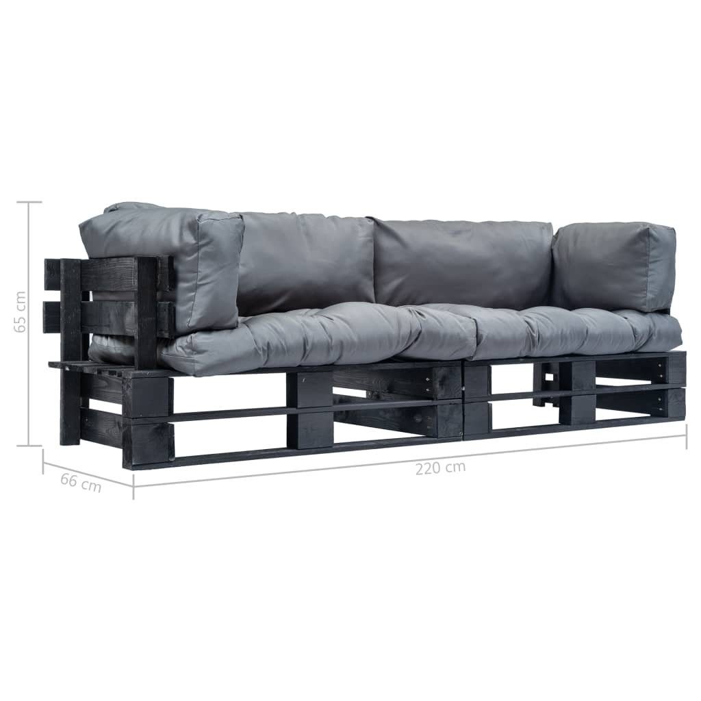vidaXL Paletten Grau mit und Outdoor-Sofa-Set Loungesofa 2-tlg. Schwarz Grau Kiefernholz, Kissen 2 in Teile