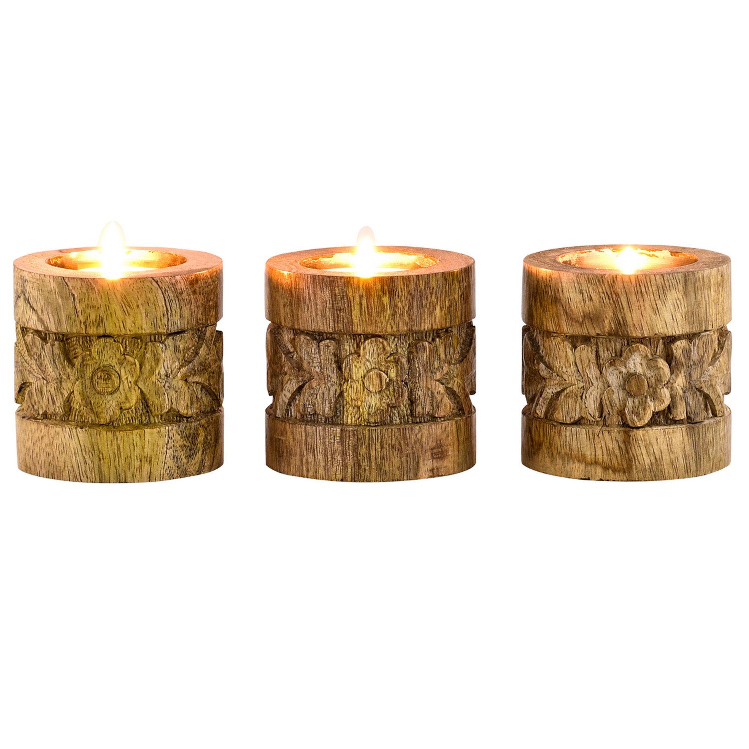 Marrakesch Orient & Mediterran Interior Teelichthalter Boho Holz-Kerzenleuchter Luja modern aus Mangoholz in Braun 7,5 cm (1 St), Handarbeit