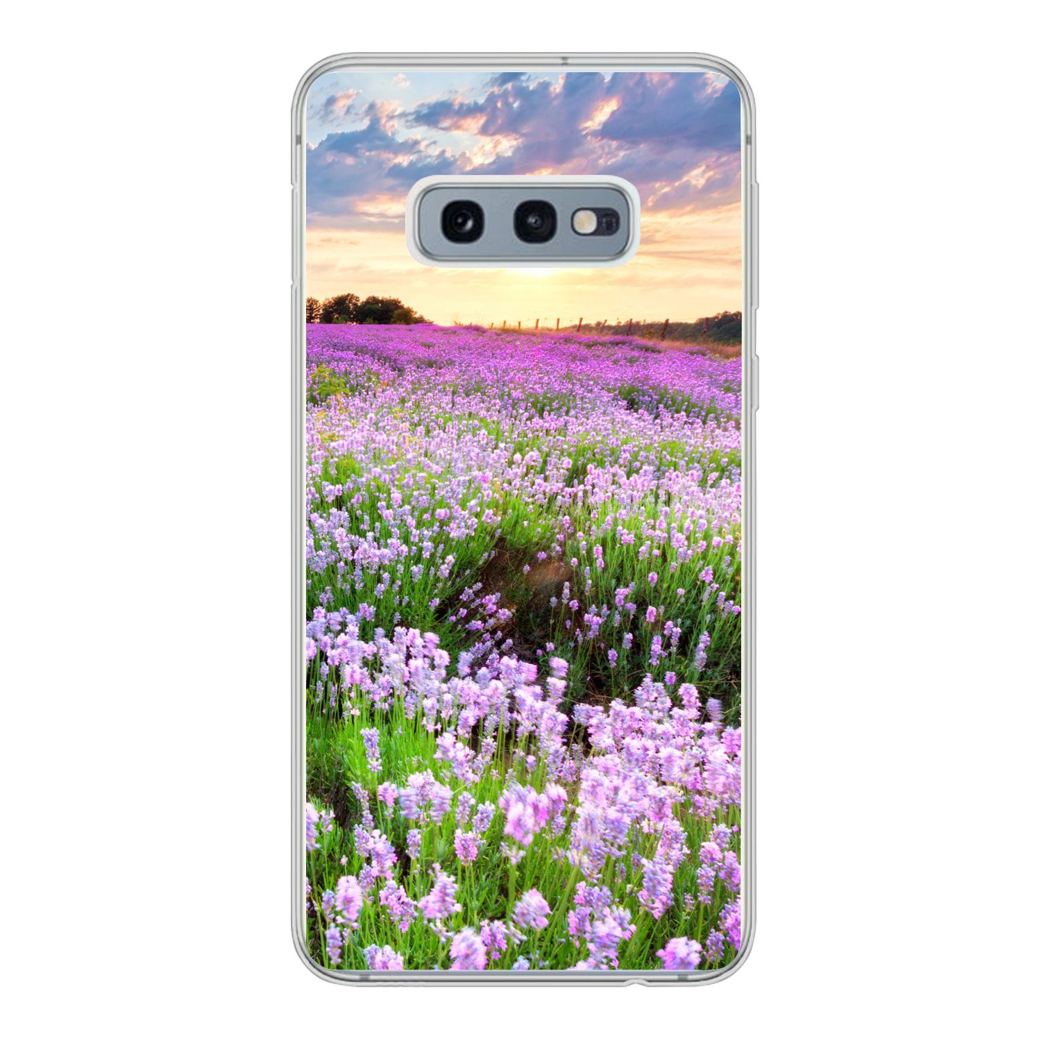 MuchoWow Handyhülle für Samsung Galaxy S10e Blumen - Lavendel - Lila - Himmel - Sonnenunte, Phone Case, Silikon, Schutzhülle Dünn