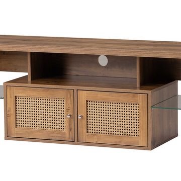 Merax Lowboard, Rattan TV-Schrank mit Glasablage, LED TV-Board, Breite:150 cm