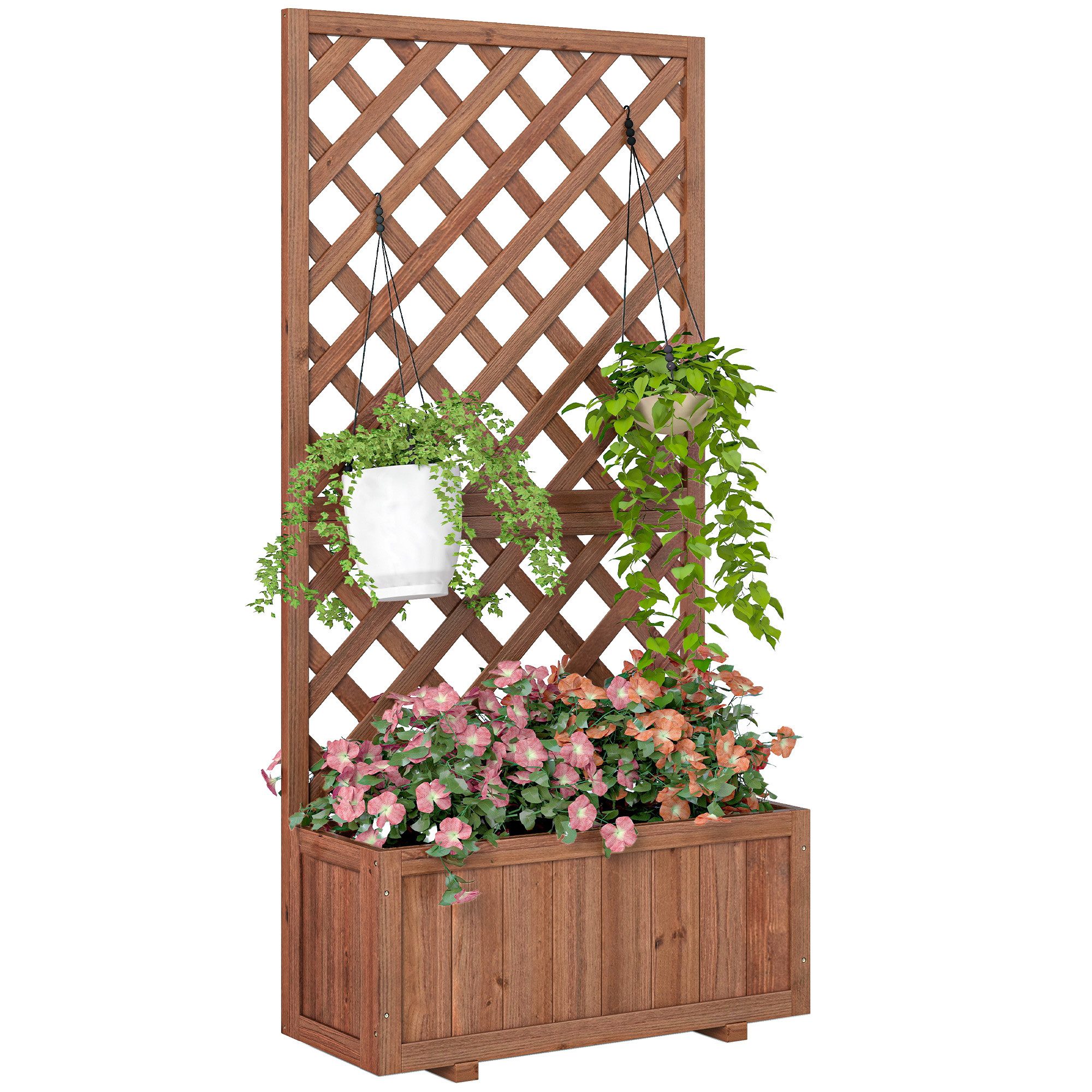 Outsunny Hochbeet Mit Rankgitter für Kletterpflanzen (Blumenkasten, 1 St., Pflanzkasten), für Garten, Balkon, Orange