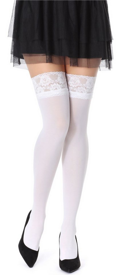 Bellivalini Halterlose Strümpfe Damen Halterlose Mikrofaser 40 DEN Strümpfe mit Spitze BLVFI1004