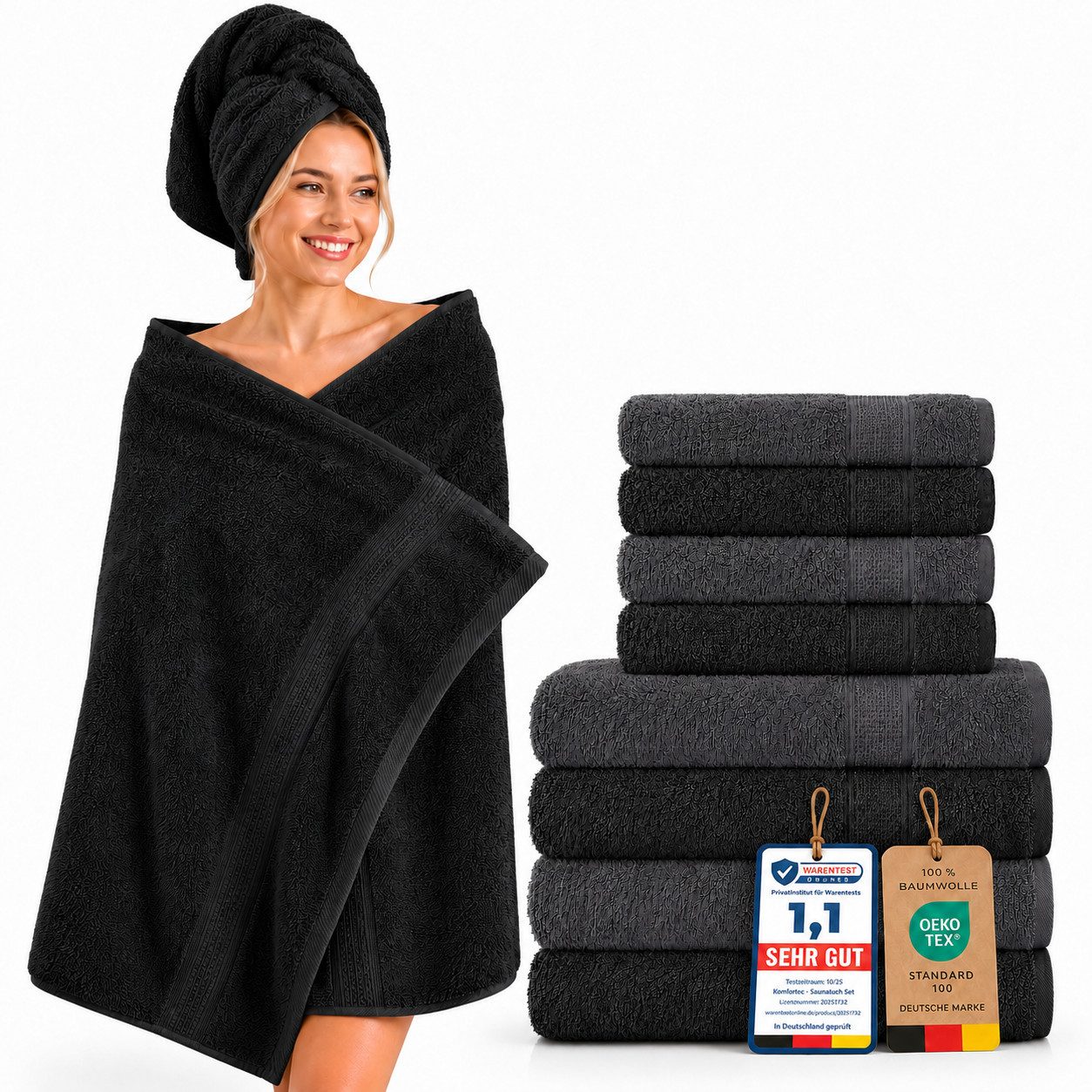 Komfortec Handtuch Set Premium 8x Handtuch & Badetuch Set - 4er 50x100 + 4er 70x140 cm, Frottee (8-St), 100% Baumwolle, Weich, 470 g/m2
