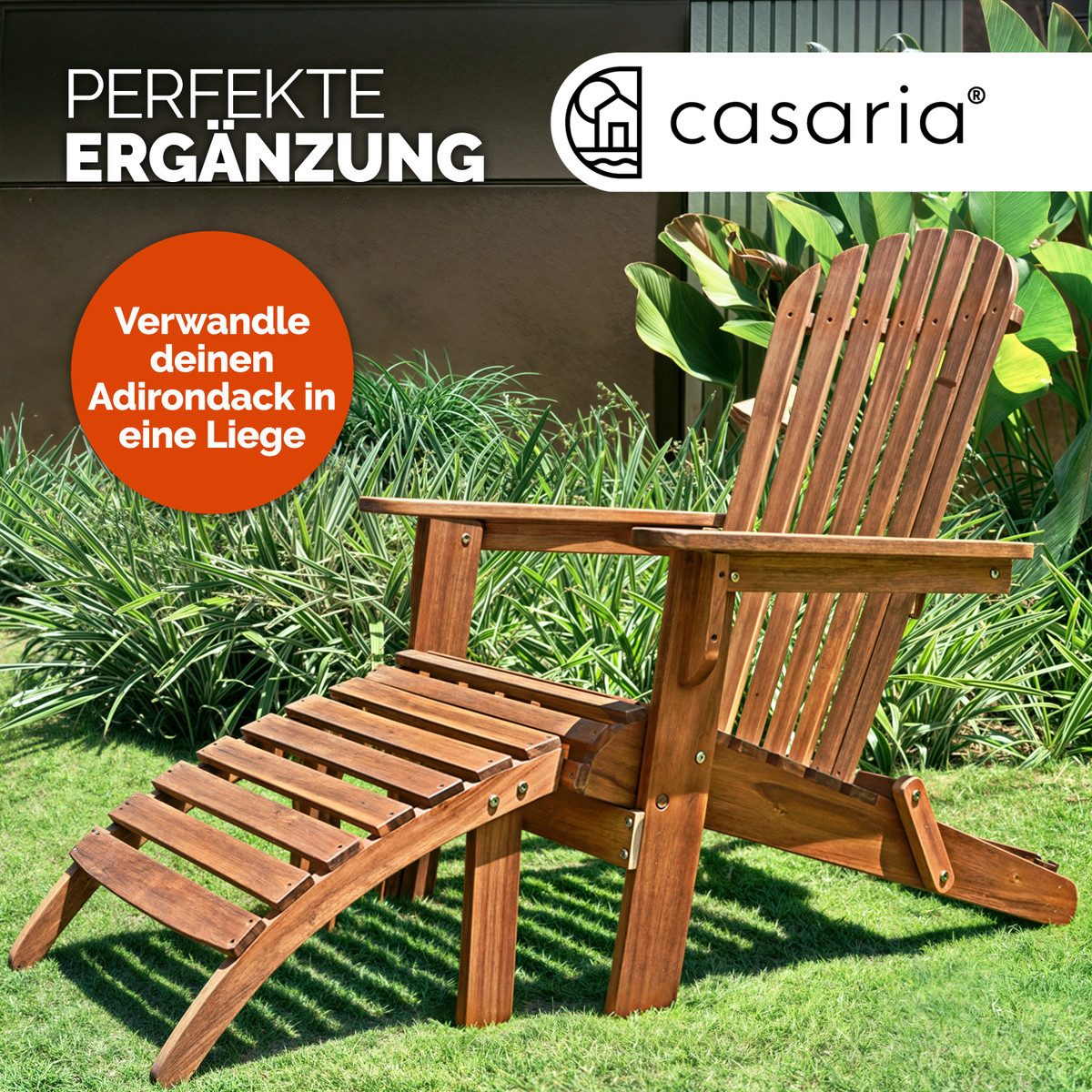 Casaria Gartenliege Fußstütze, Für Adirondack Witterungsbeständig Akazie 160 kg Belastbar Holzstreben