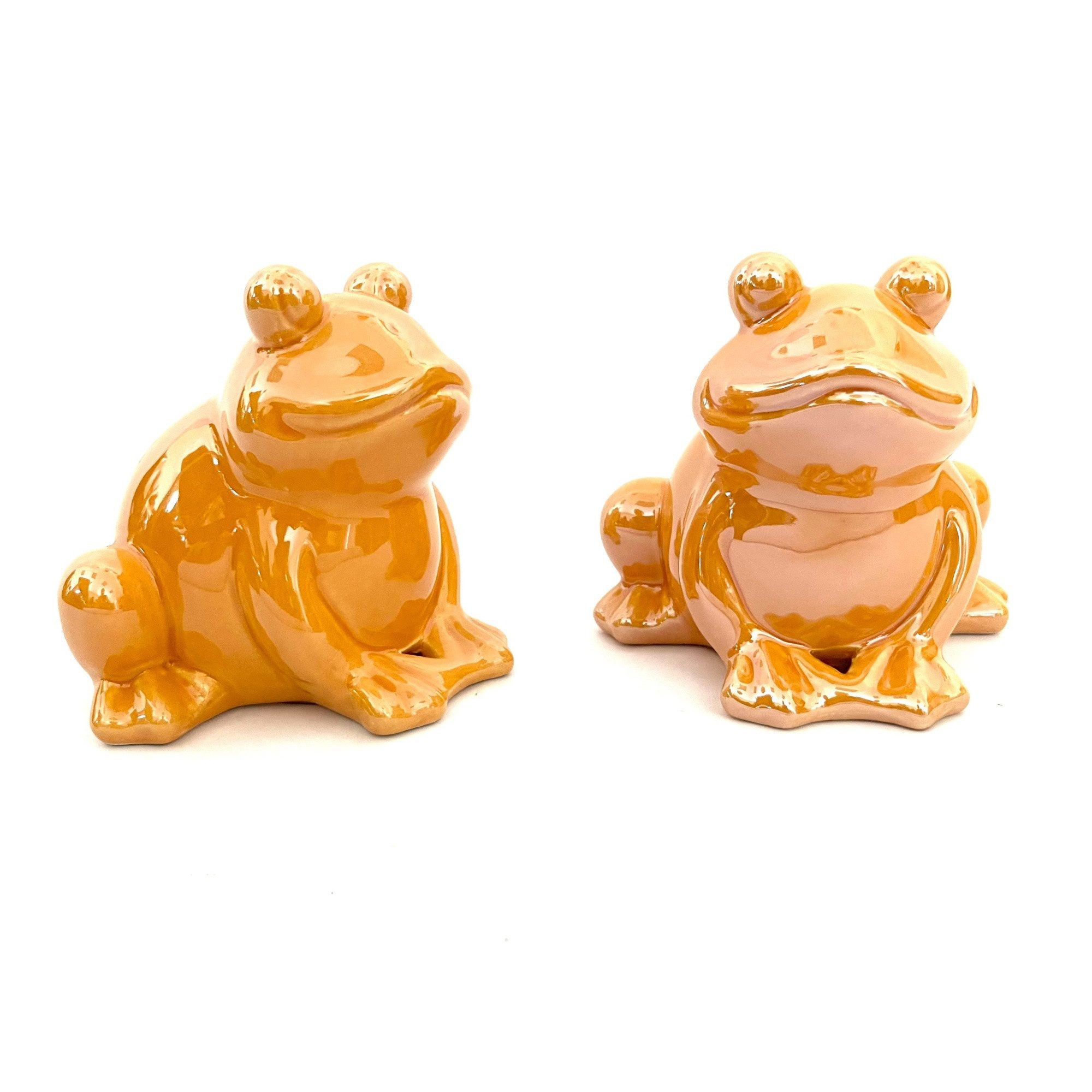 Countryfield Gartenfigur Deko Frosch 2er Set Braun Keramik Sommer 11 cm, Glänzend