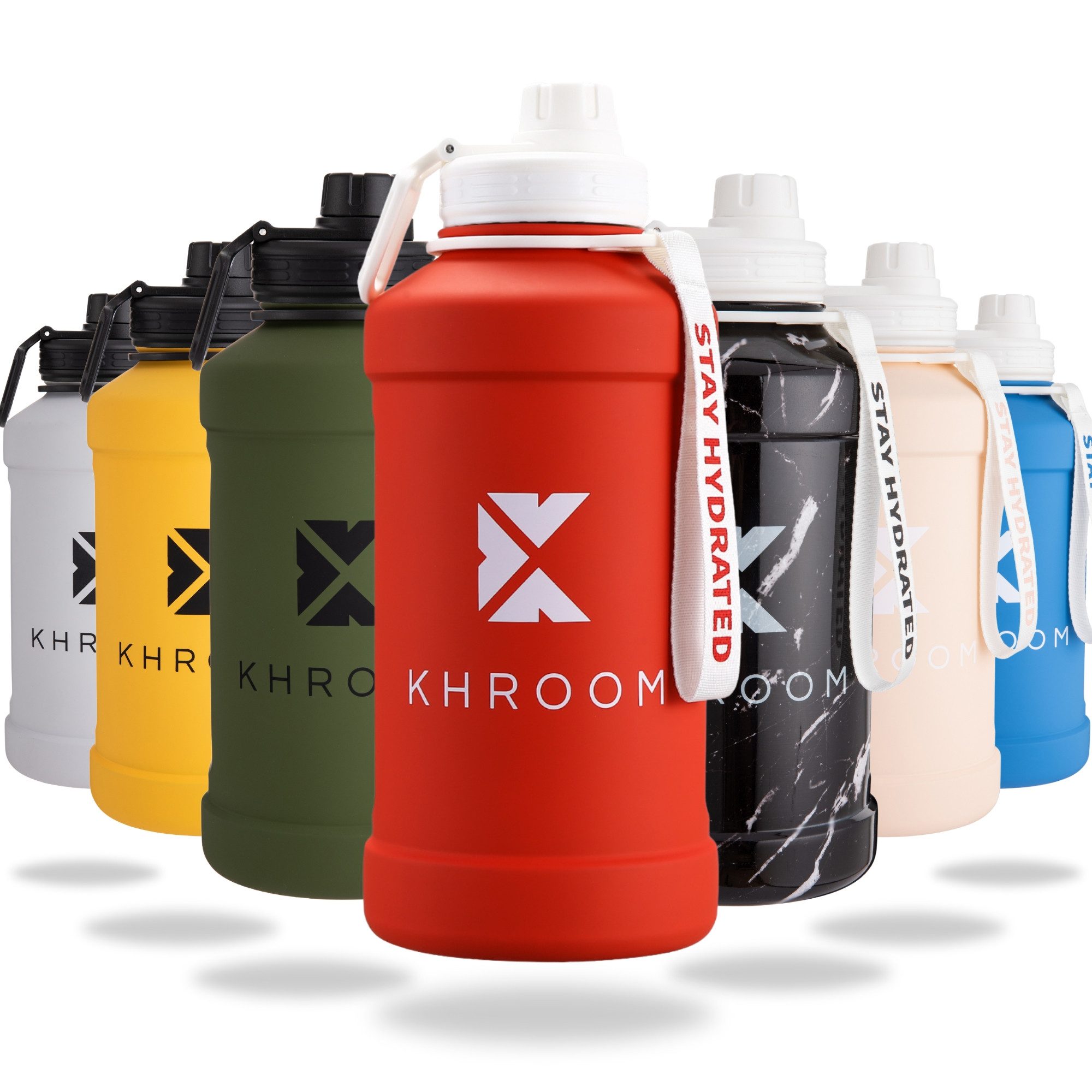 Khroom Trinkflasche Edelstahl 1,3L & 2,2L, Sport Gym Outdoor, 2 Liter XXL Wasserflasche, BPA-frei, auslaufsicher, bruchsicher, Kohlensäure geeignet