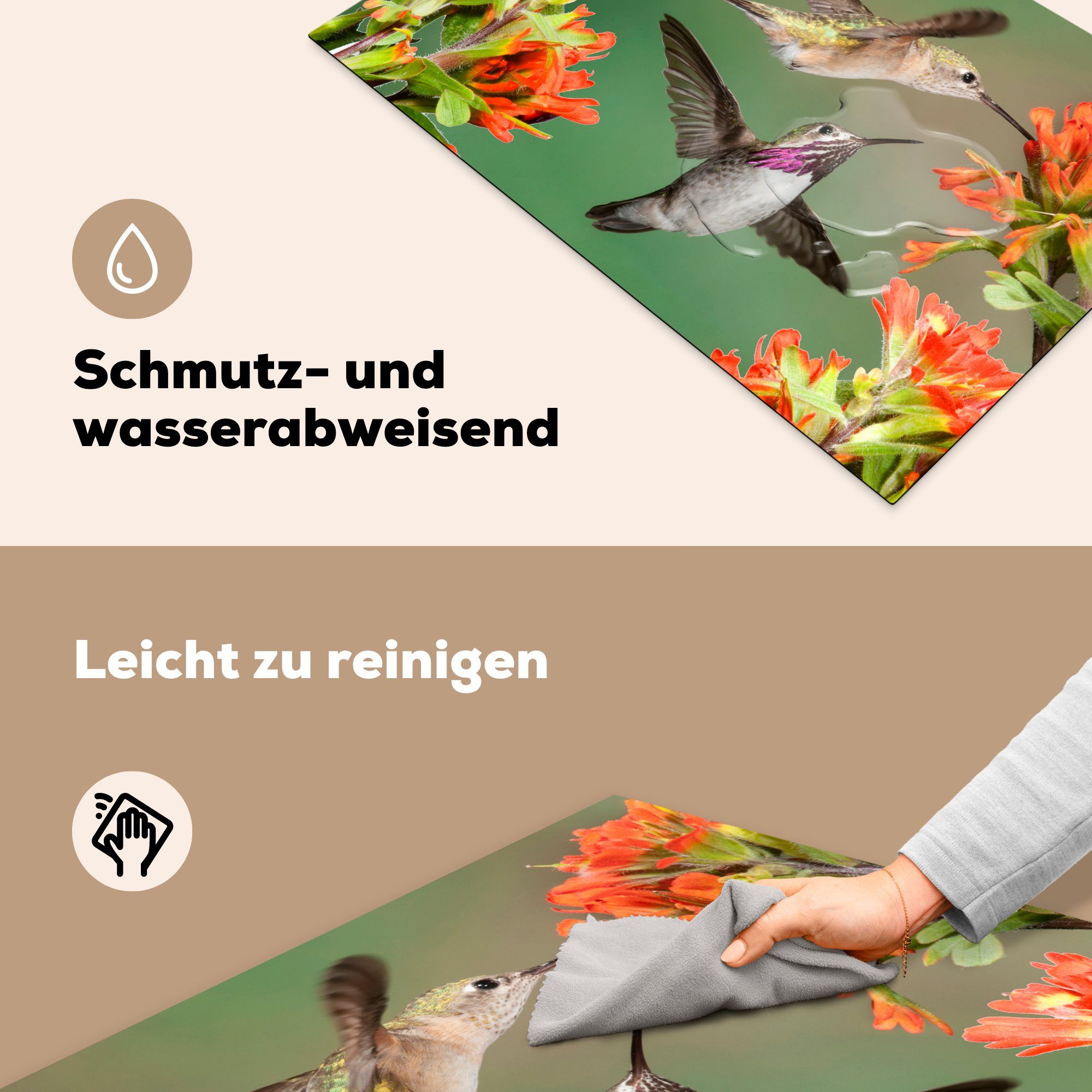 MuchoWow Herdblende-/Abdeckplatte Kolibri cm, (1 Orange, die Schutz Ceranfeldabdeckung Induktionskochfeld - für Vinyl, tlg), küche, 81x52 - Blumen