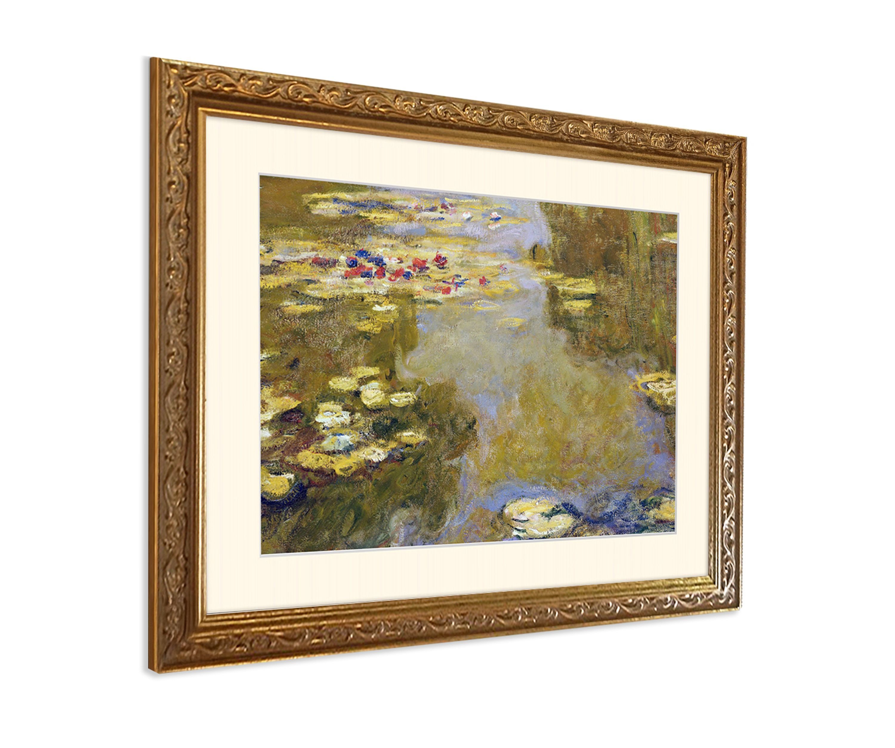 artissimo Bild mit Rahmen Wandbild gerahmt 53x63 cm Kunstdruck mit Passepartout & Barock-Rahmen, Claude Monet: The Lily Pond / Seerosen-Teich