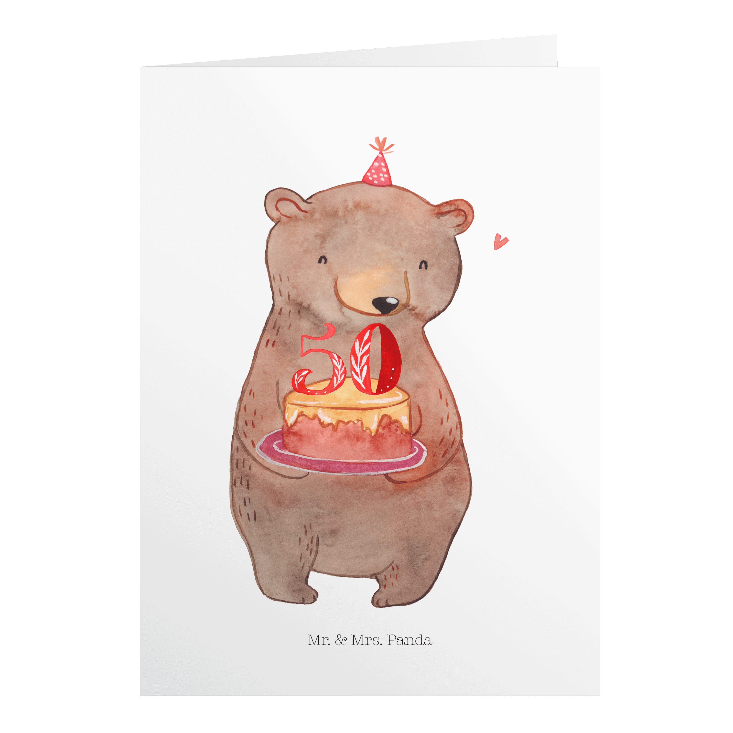 Klappk Mrs. Geburtstagskarten Mr. 50. - Grusskarte, Bär & Feier, Torte Geschenk, Weiß Panda - Geburtstag