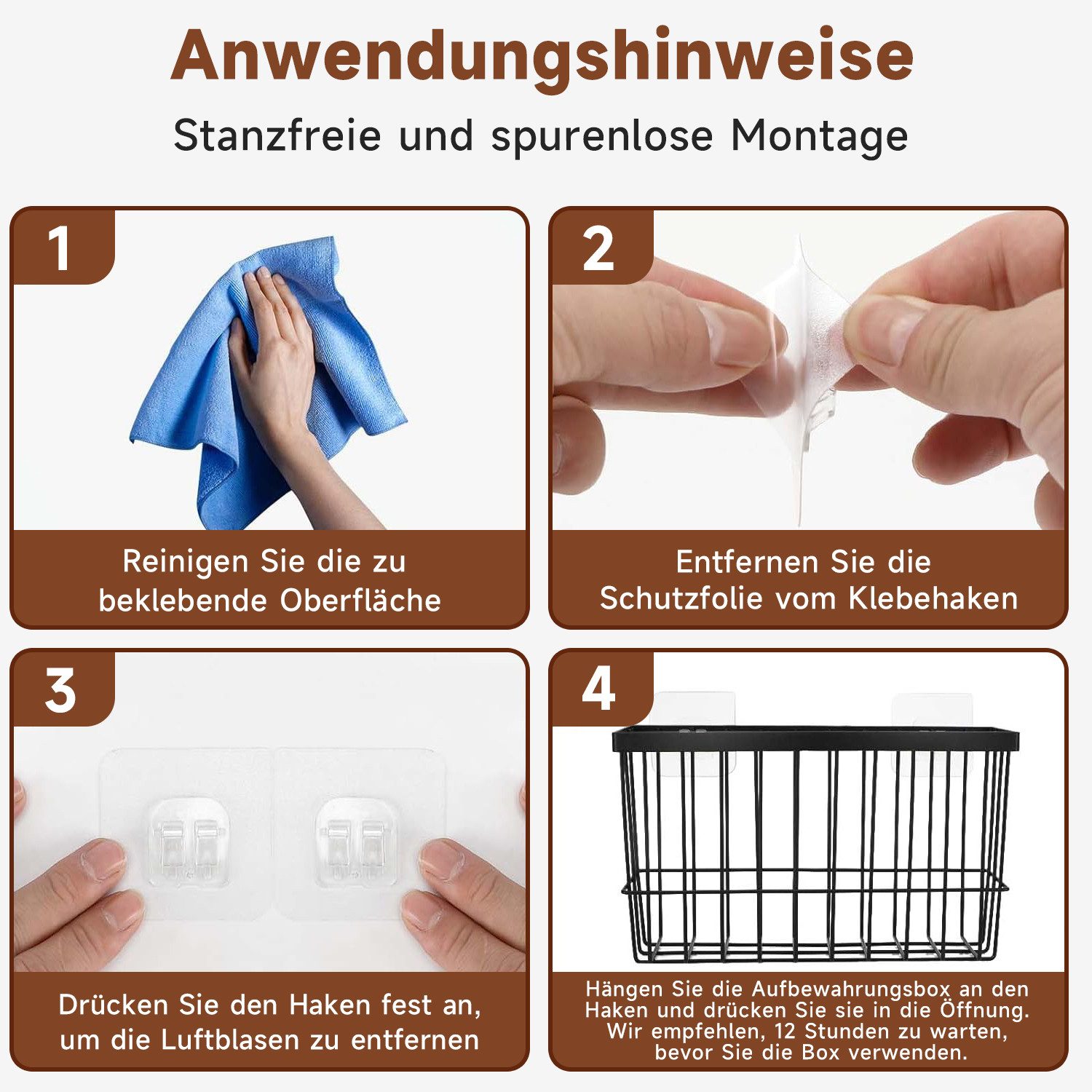 Refined Living Küchenorganizer-Set 2 tlg Küchenschrank Organizer, Ablageregal, Gewürzregal Selbstklebend, (mit Haken, Küchen- und Duschregal-Set Duschkorb Badre – Bild 5 von 5