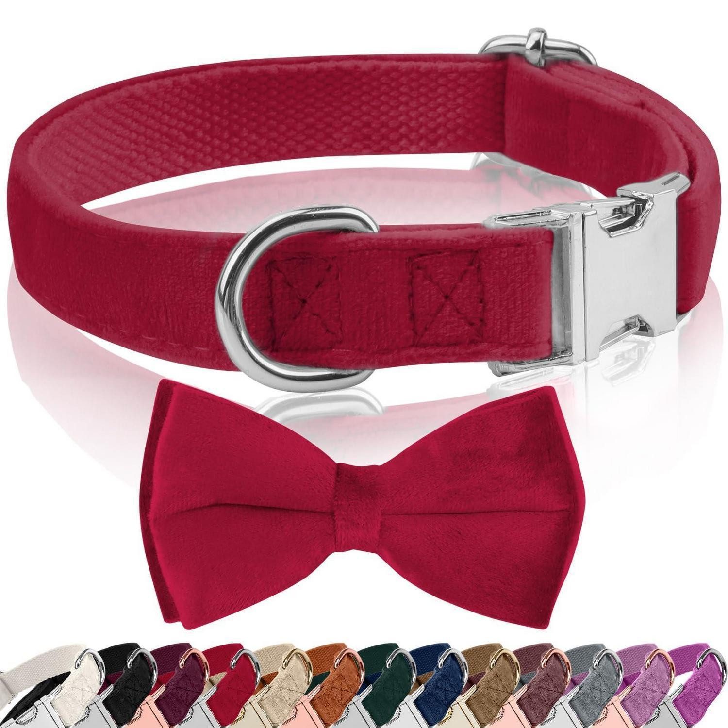 LuxusKollektion Hunde-Halsband Halsband Hund Samt Fliege L rosa
